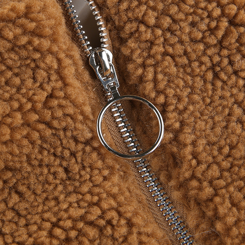 Veste ample en laine d'agneau à capuche et coutures