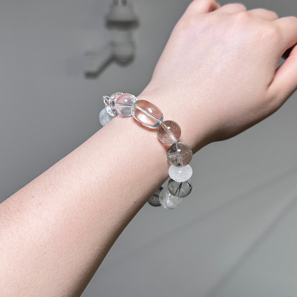 Green Phantom and Rose Quartz Beaded Bracelet