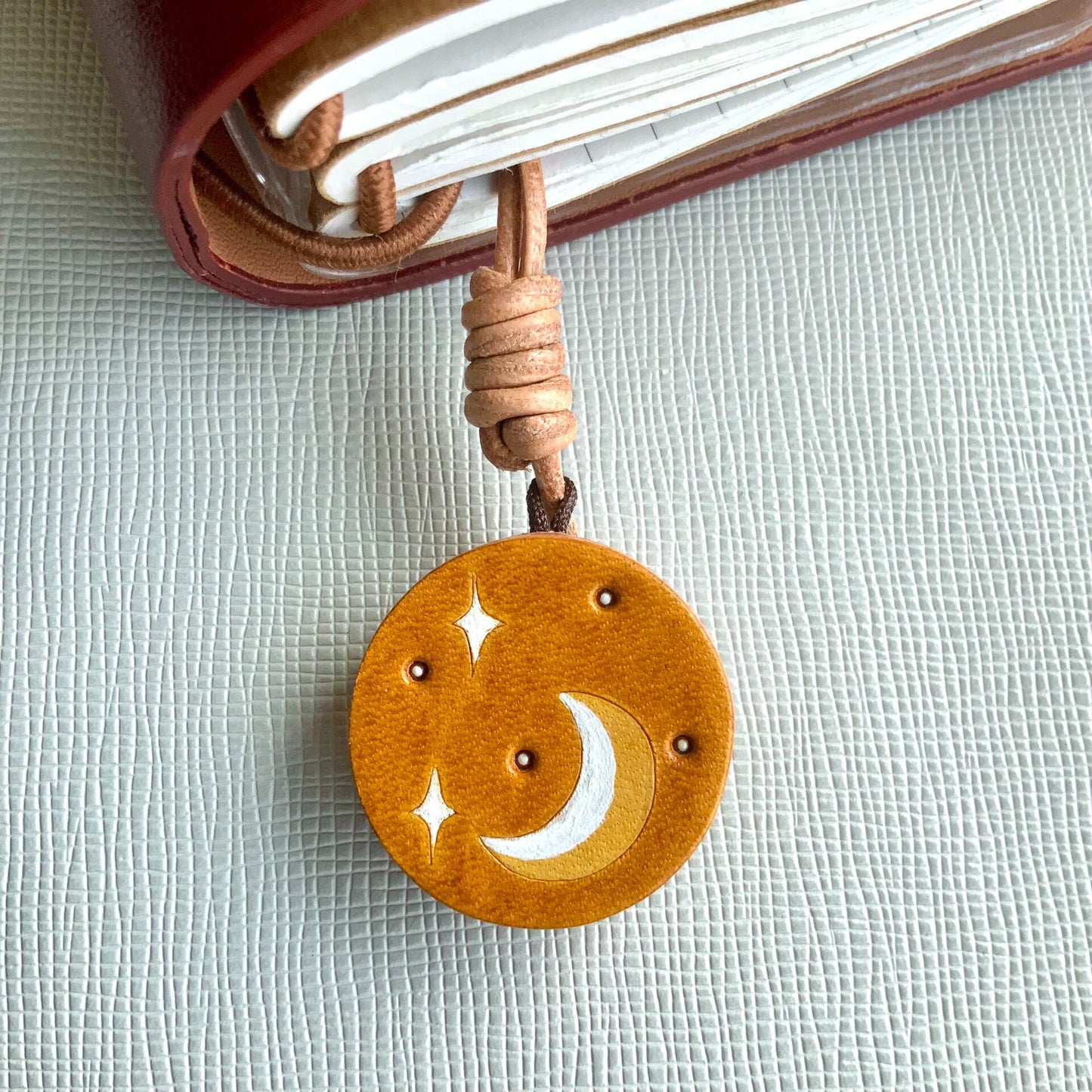 Hand-Painted Leather Charms: Bread Character & Moon Star Set