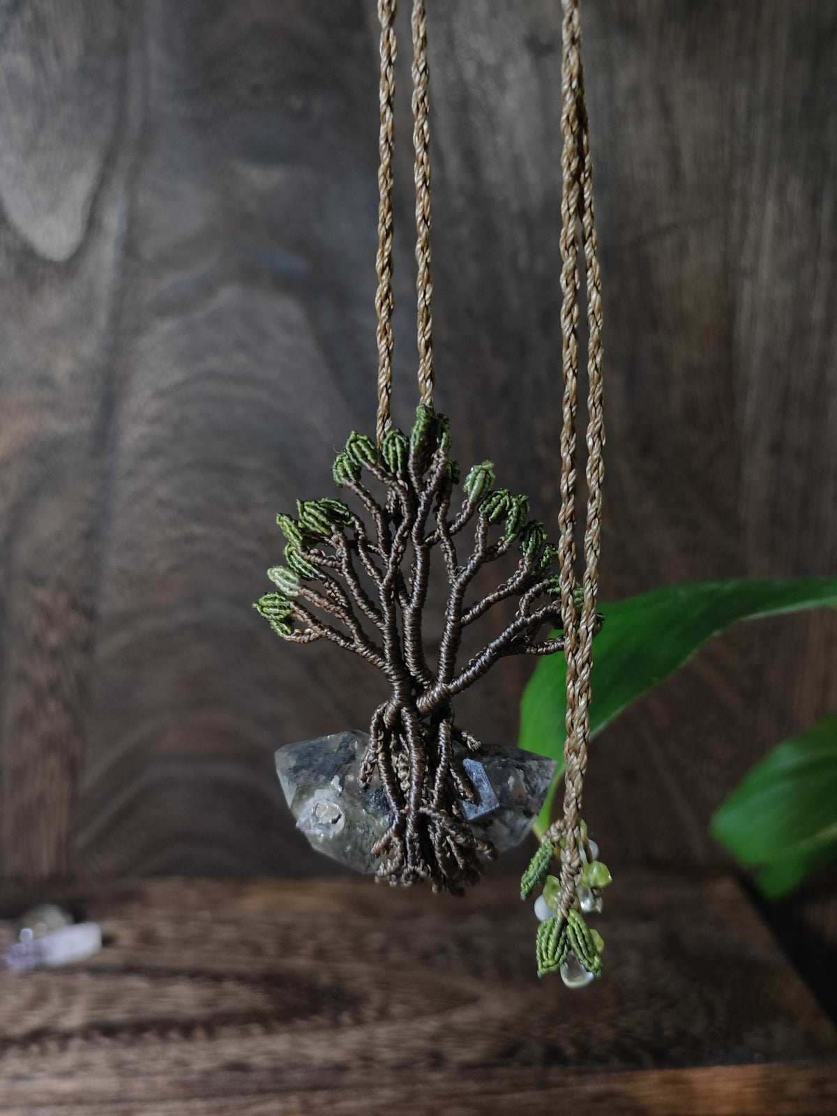 Herkimer-Diamant Lebensbaum Kordel-Anhänger