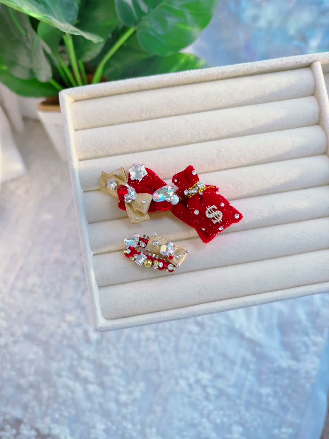 Red Money Bag Frog Clip Pet Hair Set