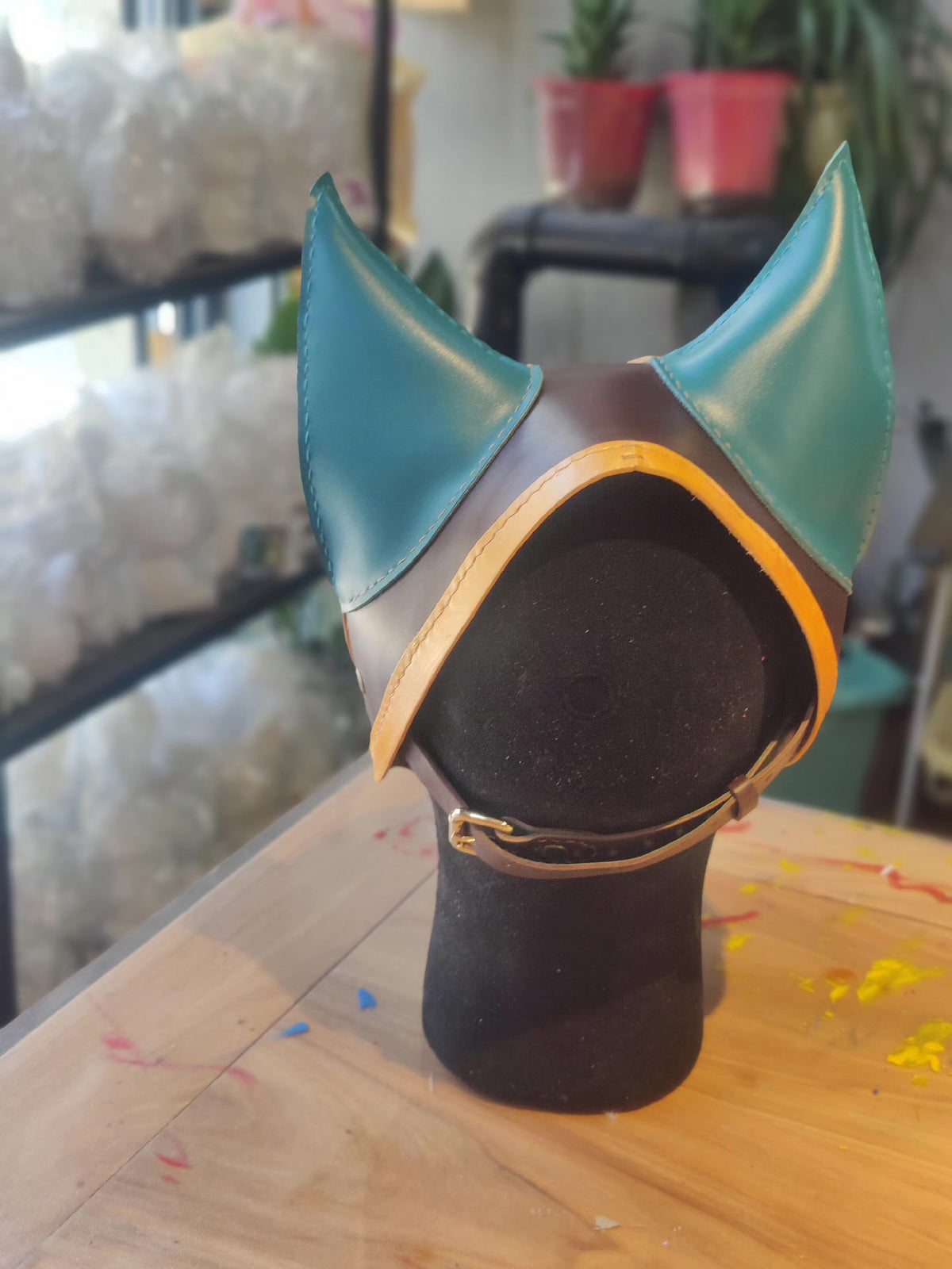 Handcrafted Leather Animal Mask with Gold Accents