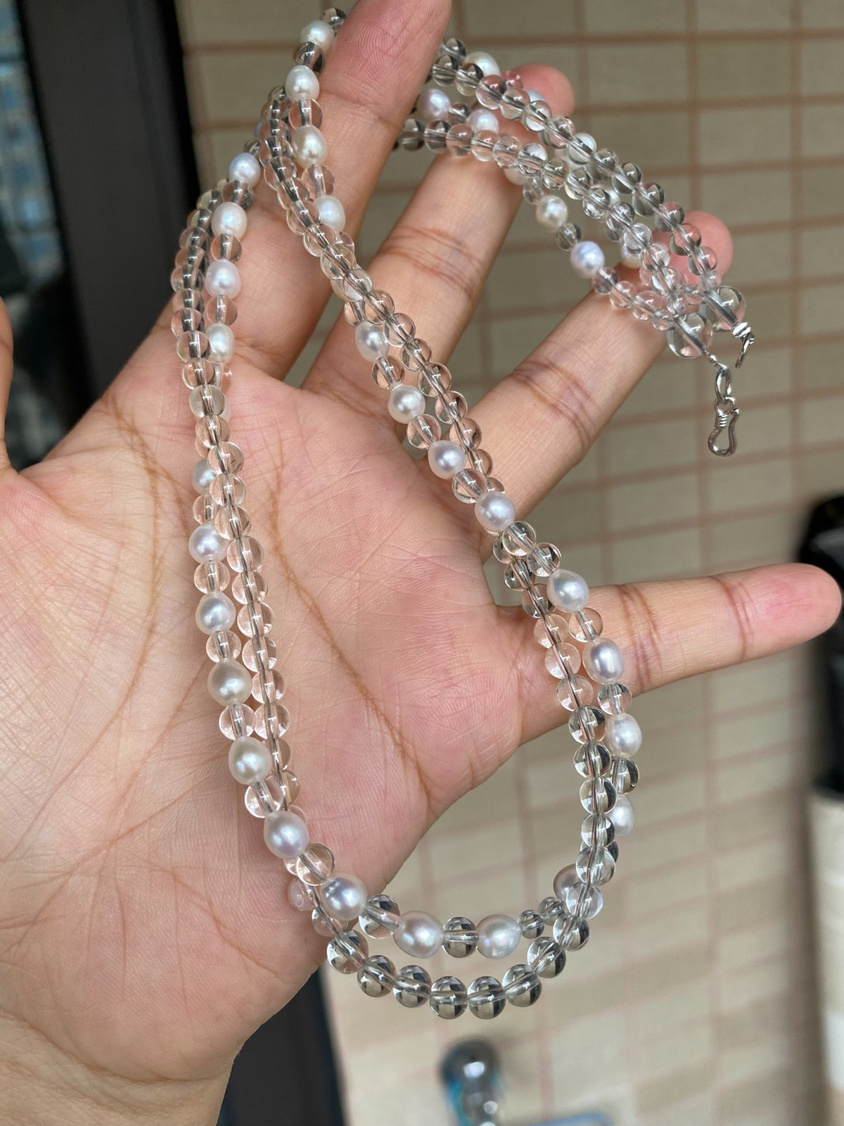 White Crystal Freshwater Pearl Necklace