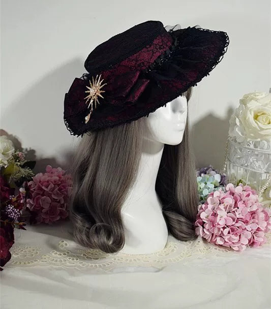 Sombrero plano gótico Lolita con velo hecho a mano
