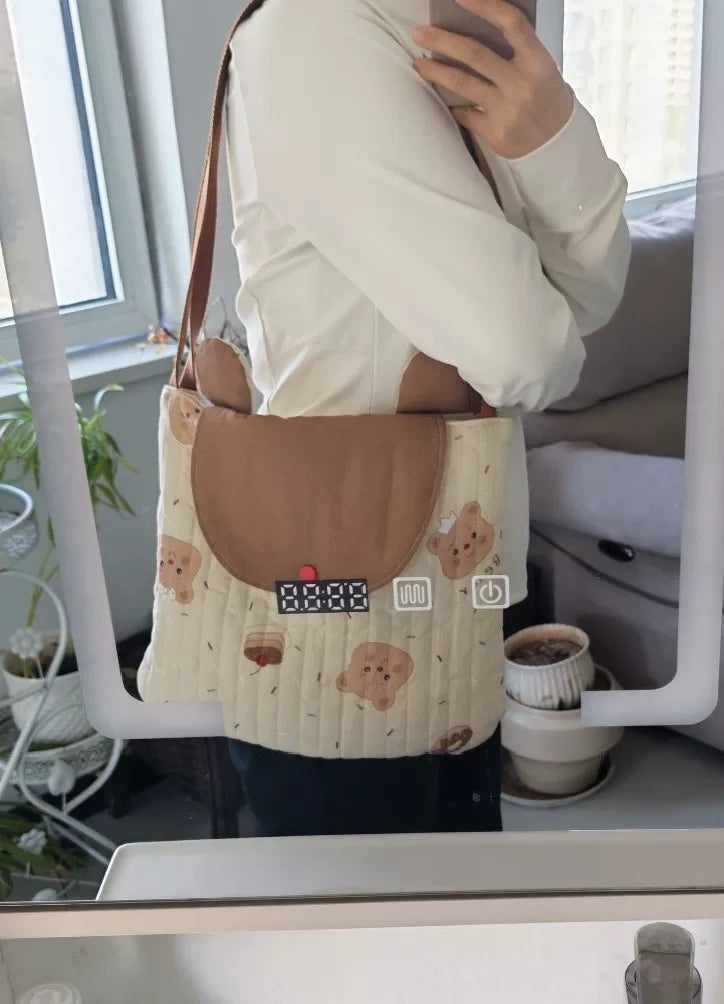 Teddy Bear Quilted Shoulder Bag Brown Flap