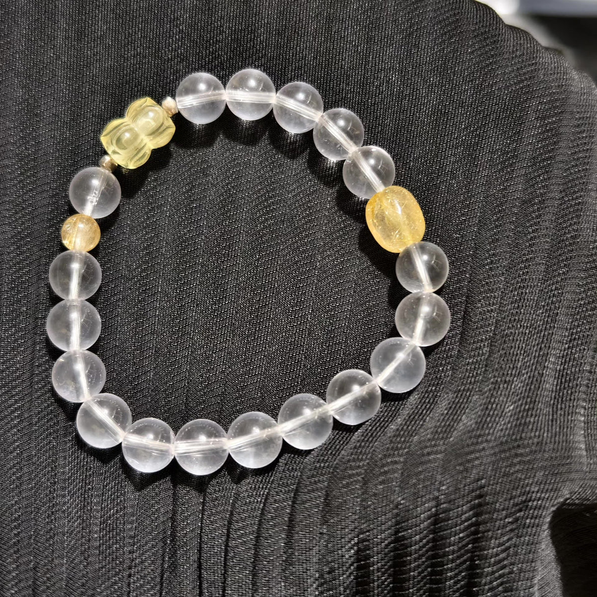 White Crystal Beaded Bracelet with Twin Lotus