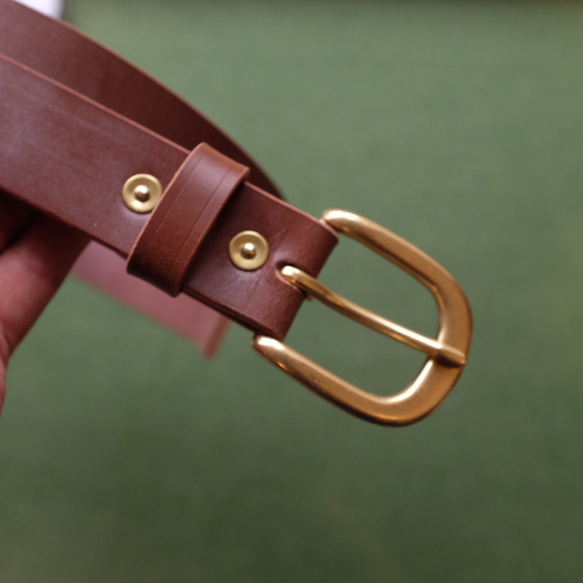 Tea-Core Brown Leather Belt with Polished Brass Buckle