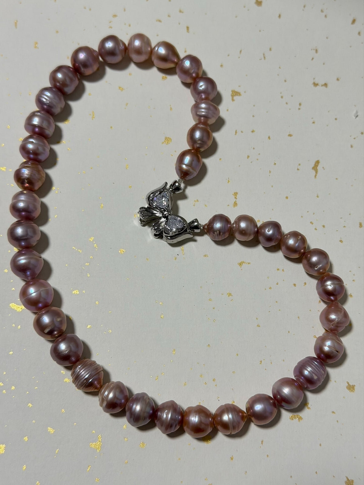 Purple Ribbed Pearl Necklace 9-11mm