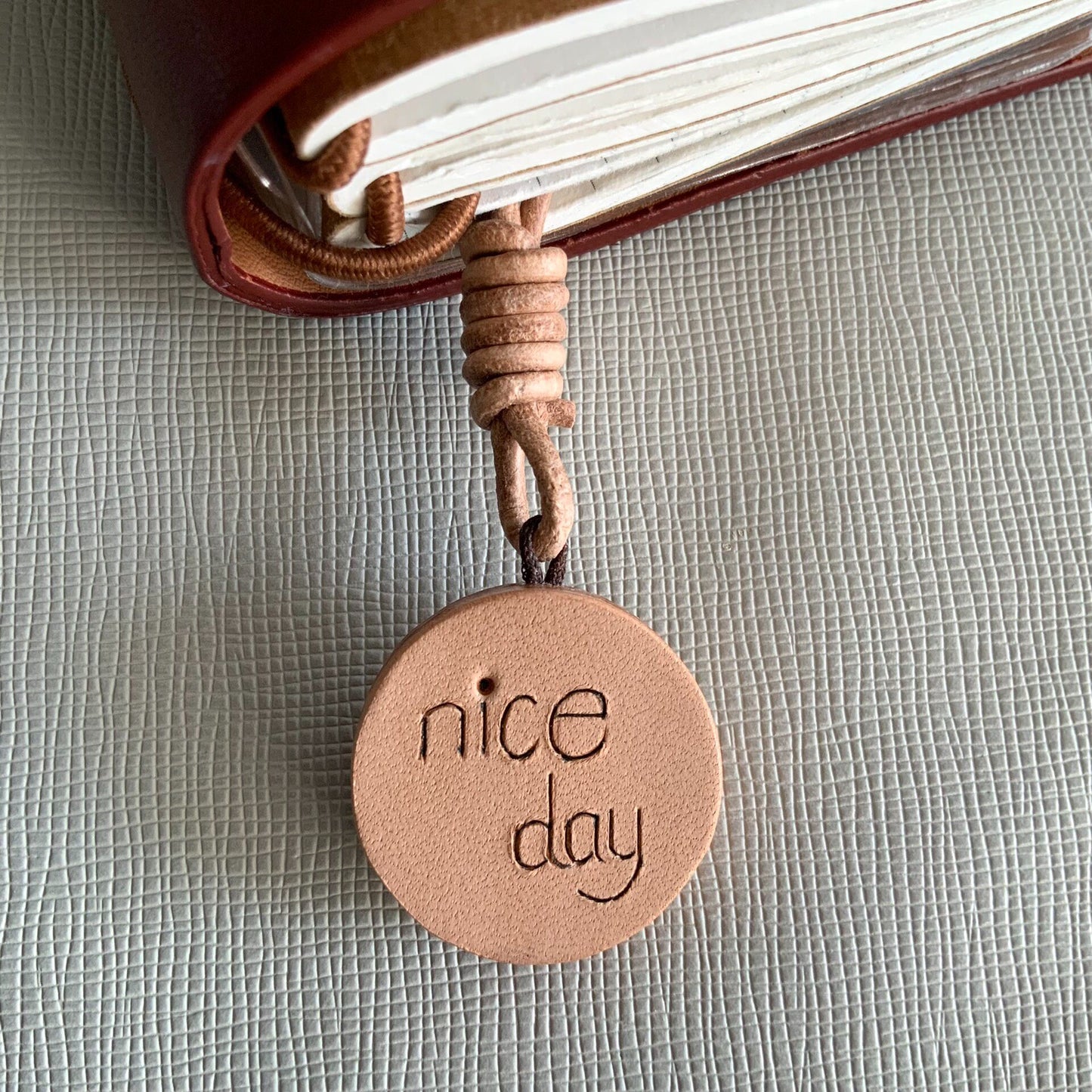 Lychee Leather Charm Set with "nice day" Disc