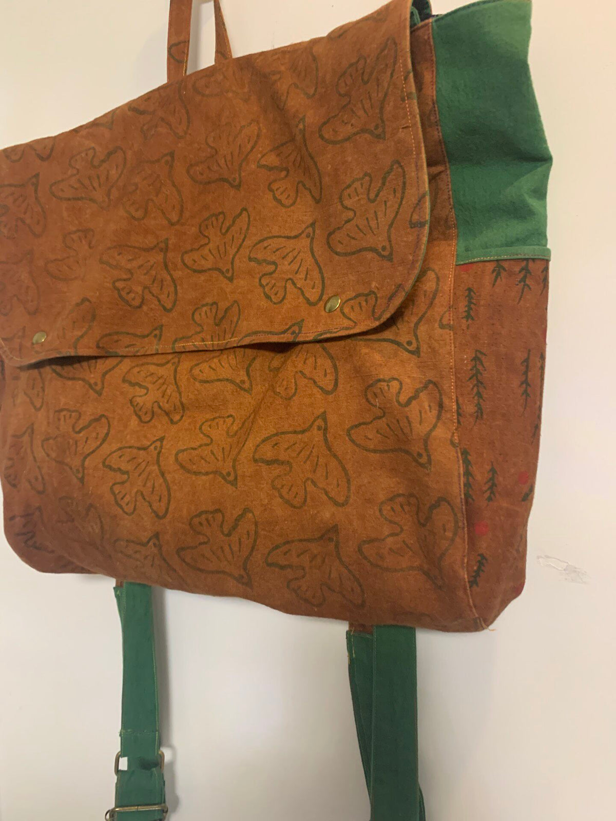 Handwoven Backpack with Bird Print