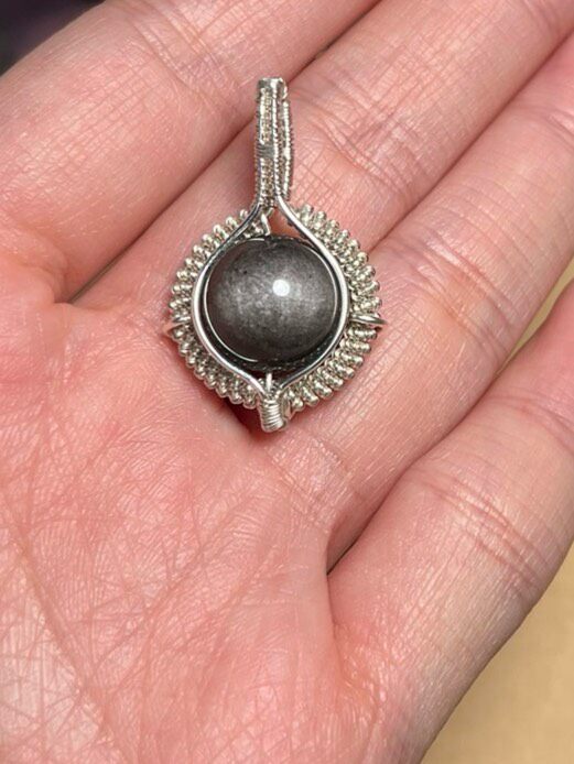 Silver Sheen Obsidian Wire Wrapped Pendant