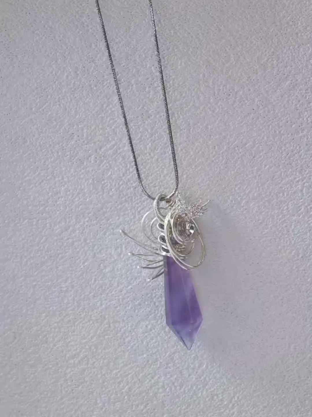 Natural Purple Fluorite Wire Wrapped Necklace
