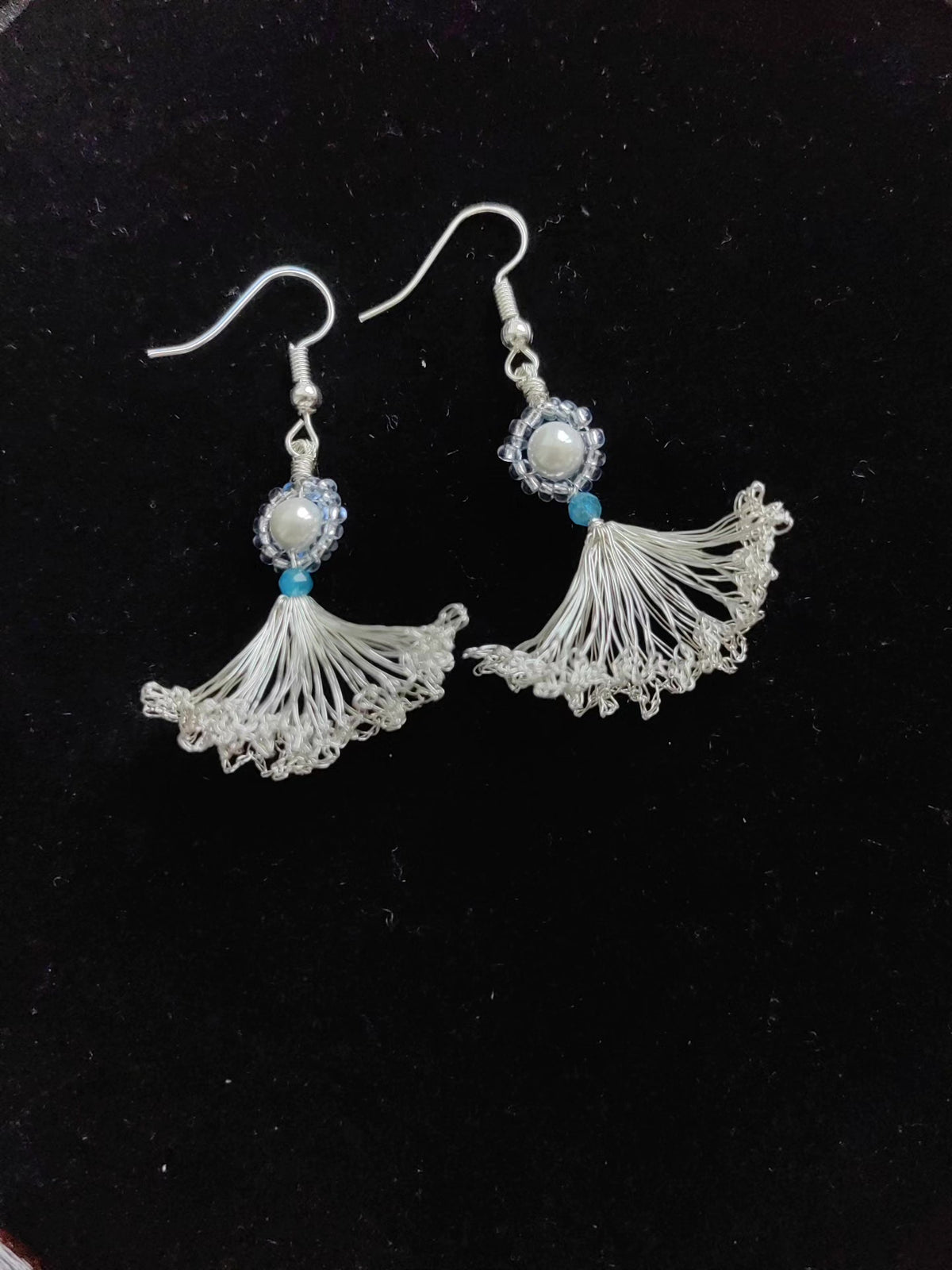 Handmade Wire Fan Earrings with Beads