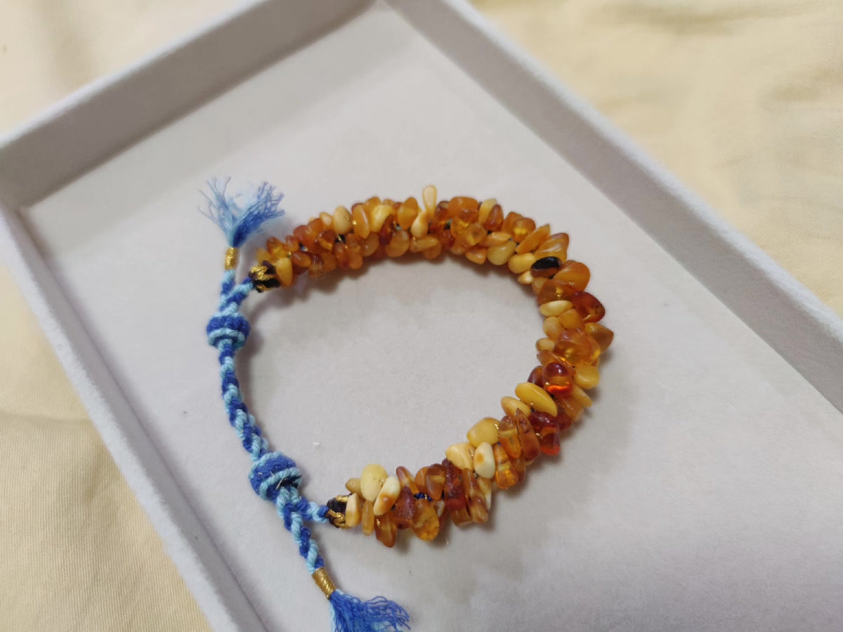 Amber Beeswax Bracelet with Turquoise Cord