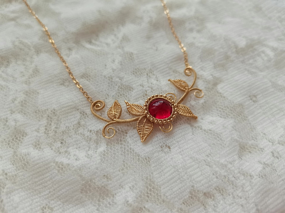 Garnet Wire Wrapped Vine Necklace