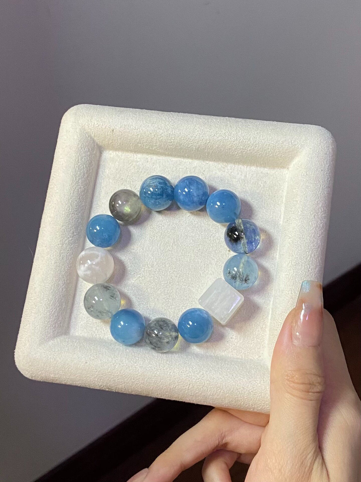 Natural Aquamarine Black Sparkle Snowflake Crystal Bracelet