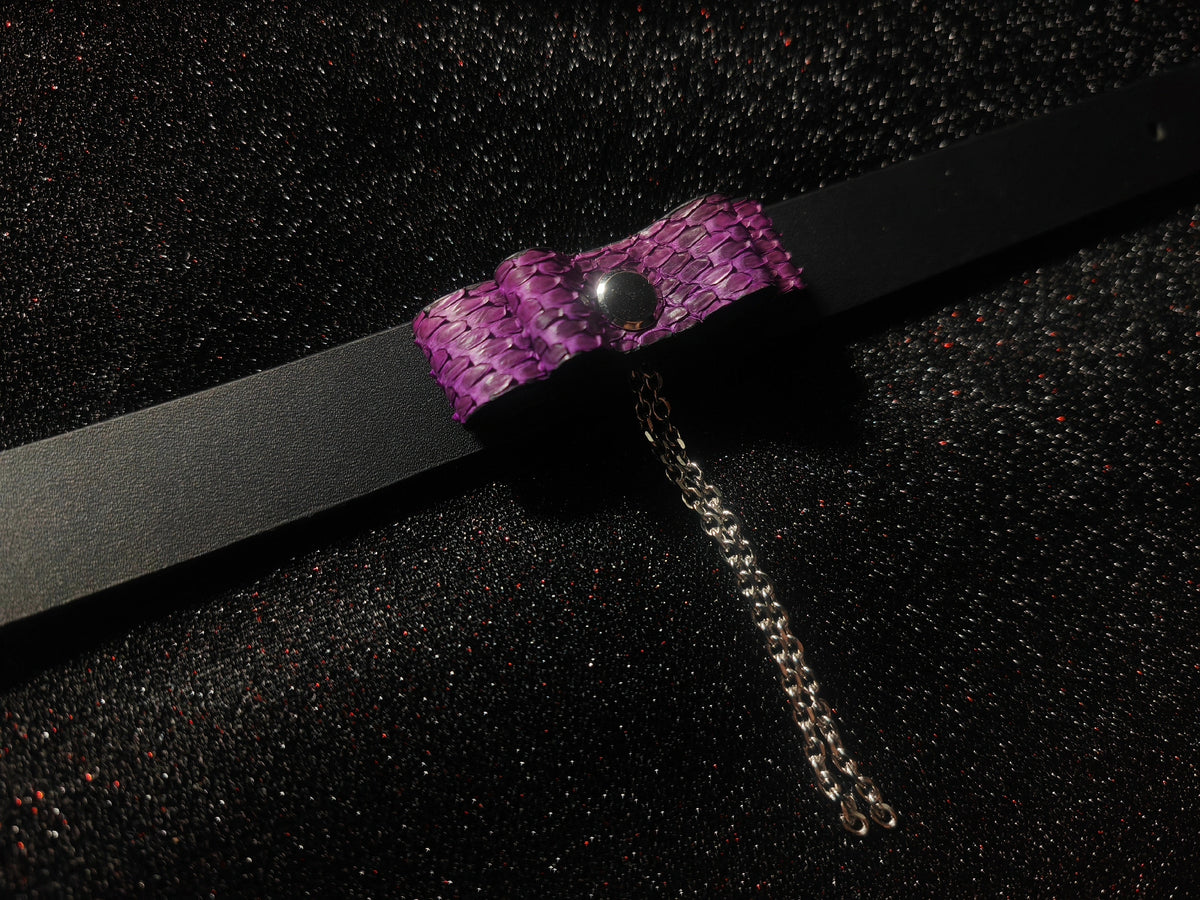 Handcrafted Leather Pet Collar Purple Bow