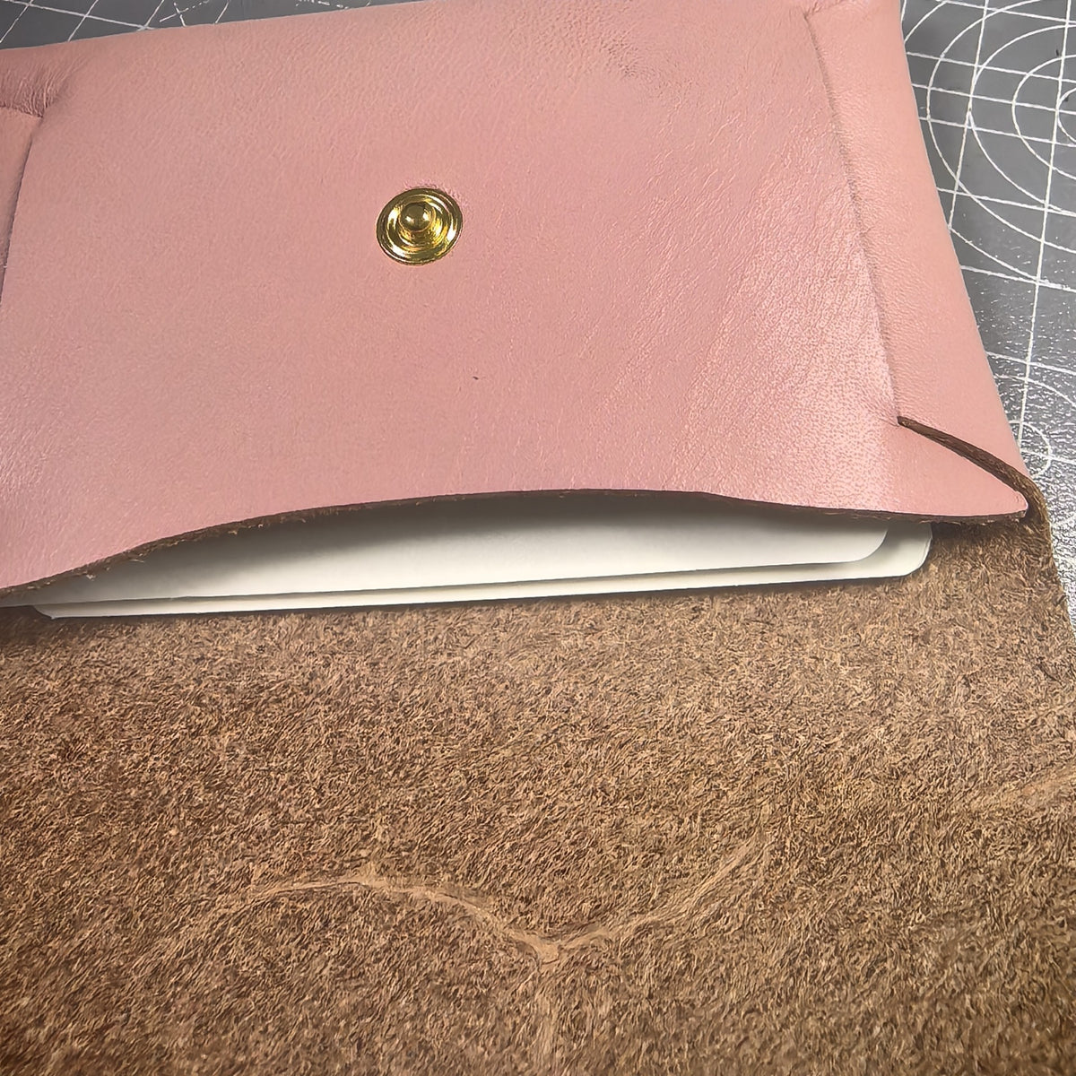 Pink Leather Card Holder with Snap