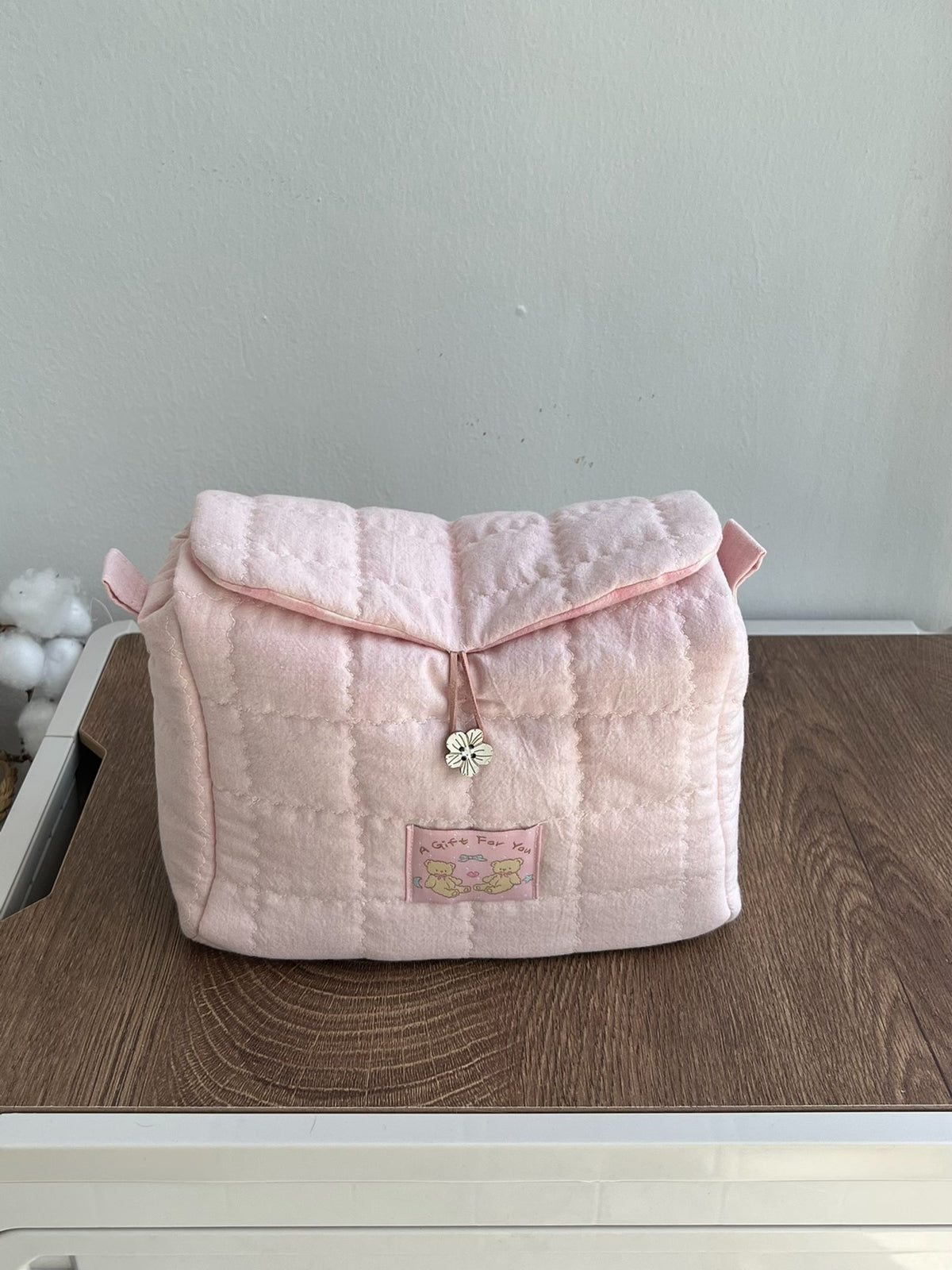 Housse pour appareil photo matelassée rose faite main