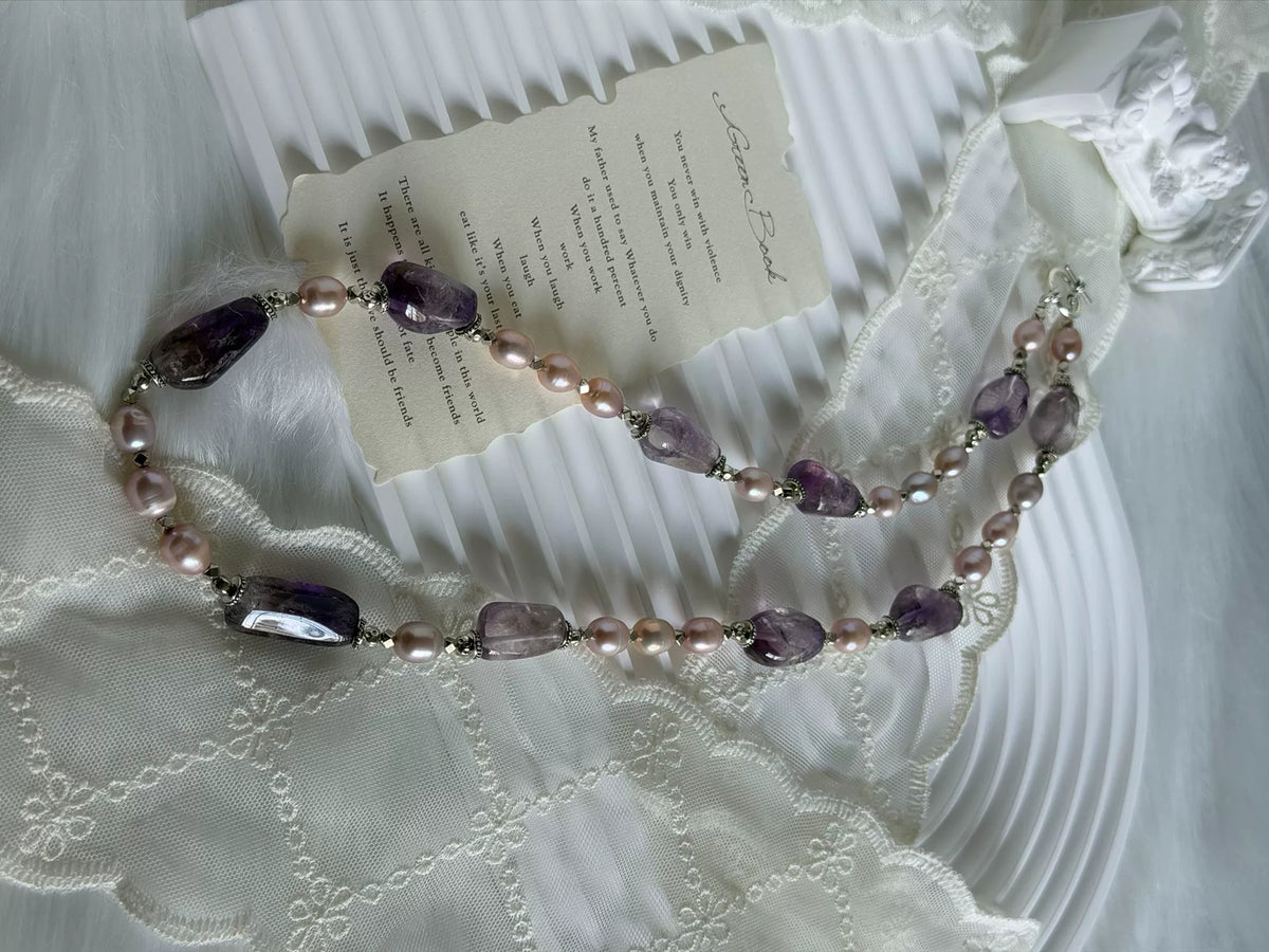 Collier de perles améthyste et argent