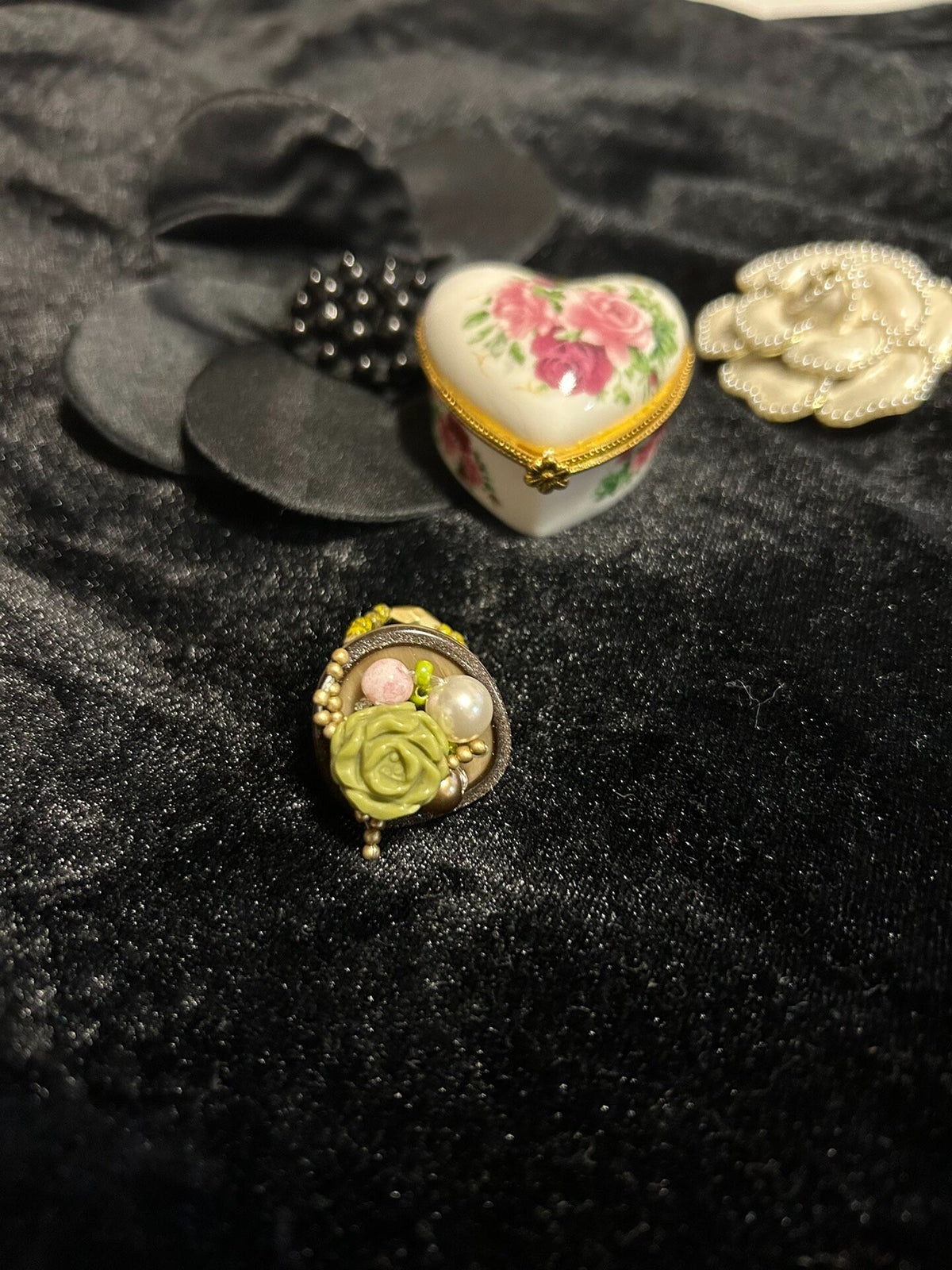 Vintage Button Ring Czech Glass Beads Alxa Stone