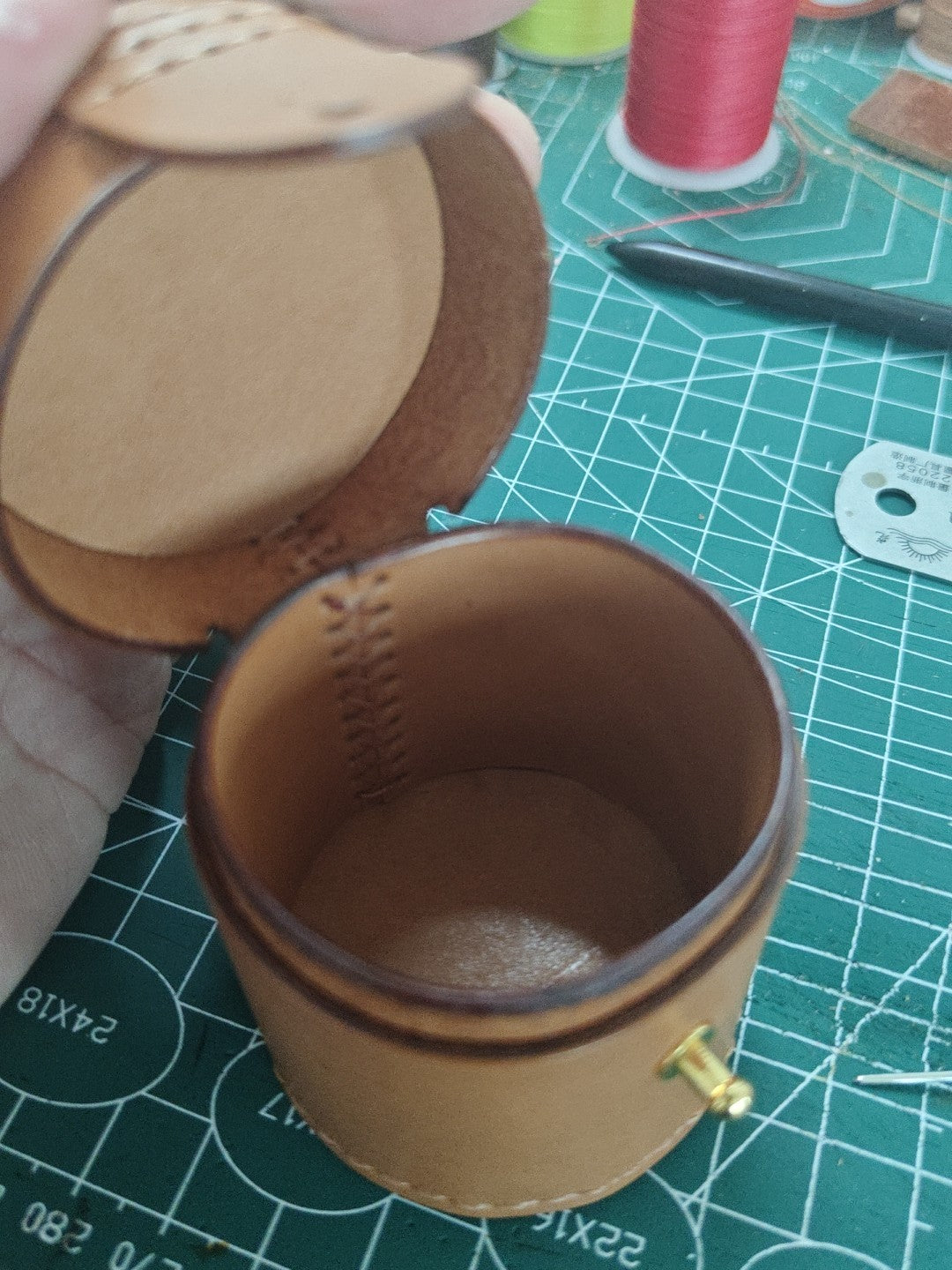 Handcrafted Leather Cylinder Storage Box