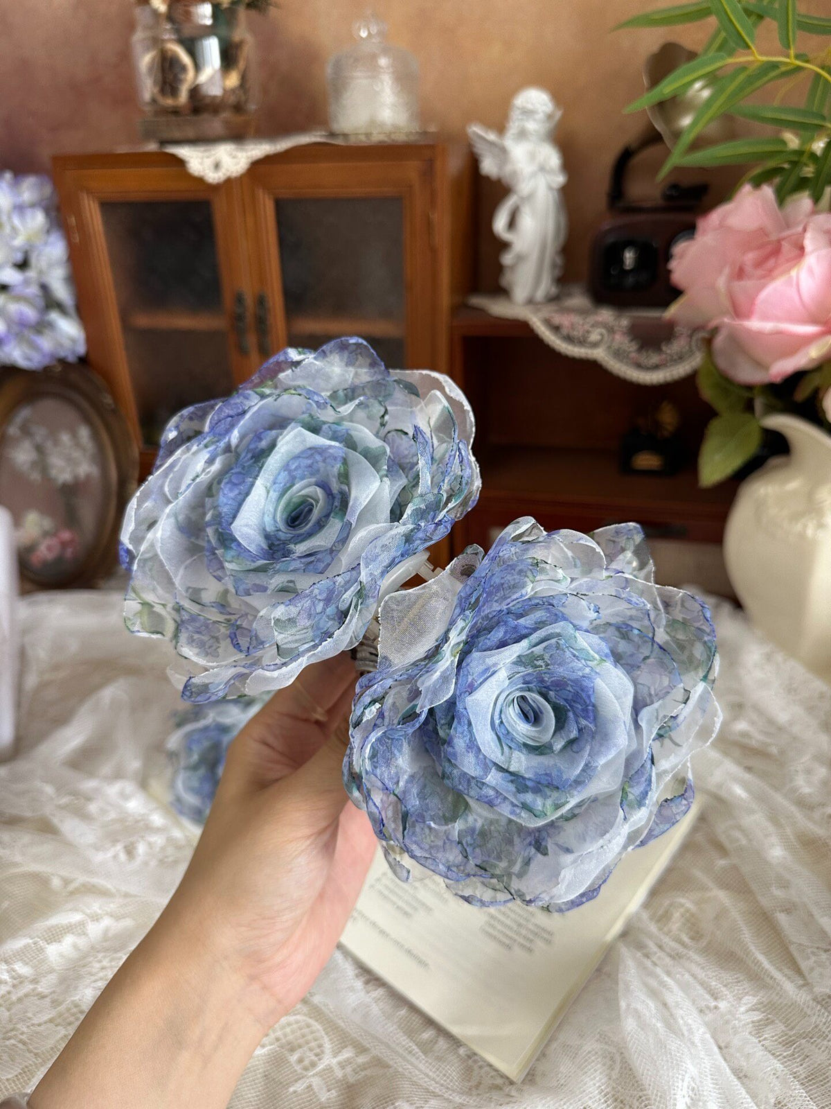Handmade Fabric Rose Hair Claw Clip