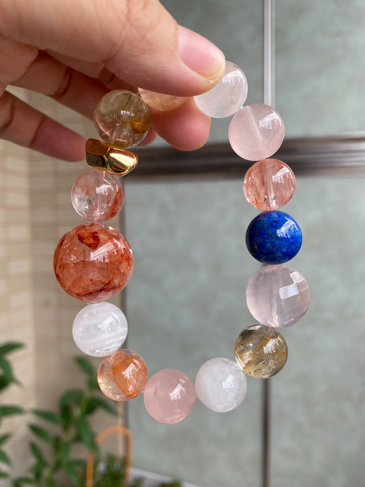 Multi-Gemstone Crystal Bracelet with Quartz Inclusions