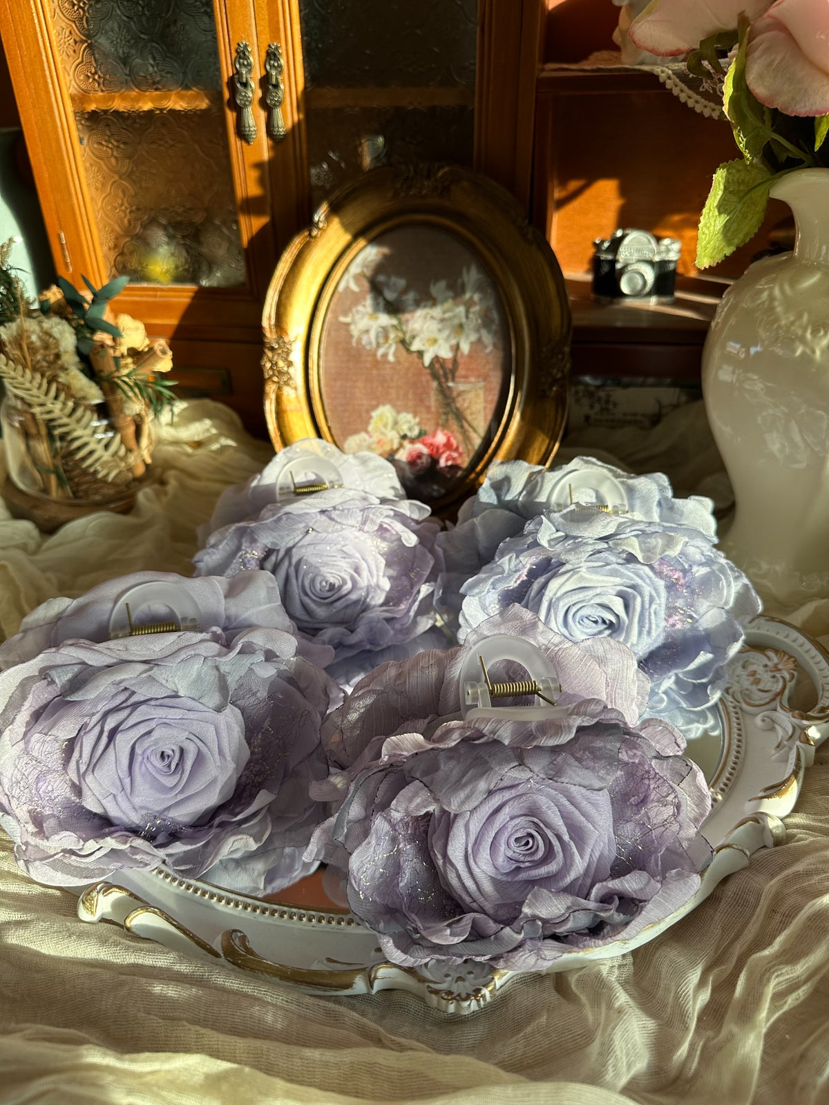 Handcrafted Lavender Fabric Rose Hair Clip