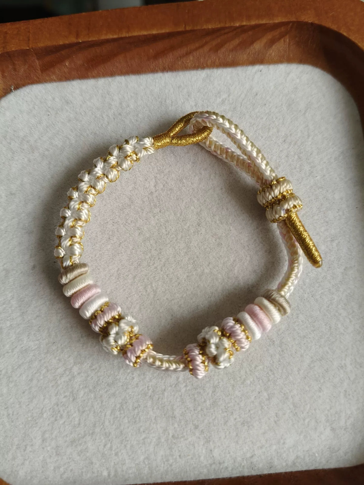 Handgevlochten Verstelbare Armband Wit Roze Goud