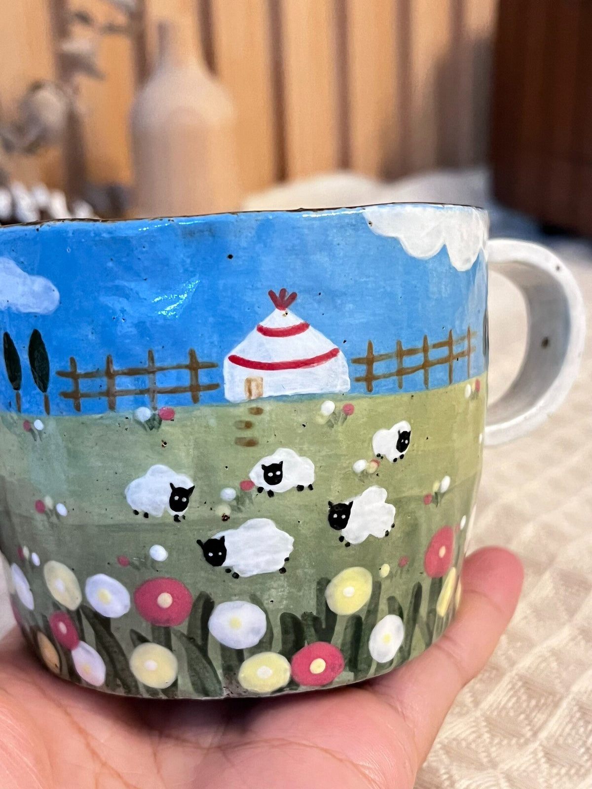 Handcrafted Ceramic Mug Pastoral Design