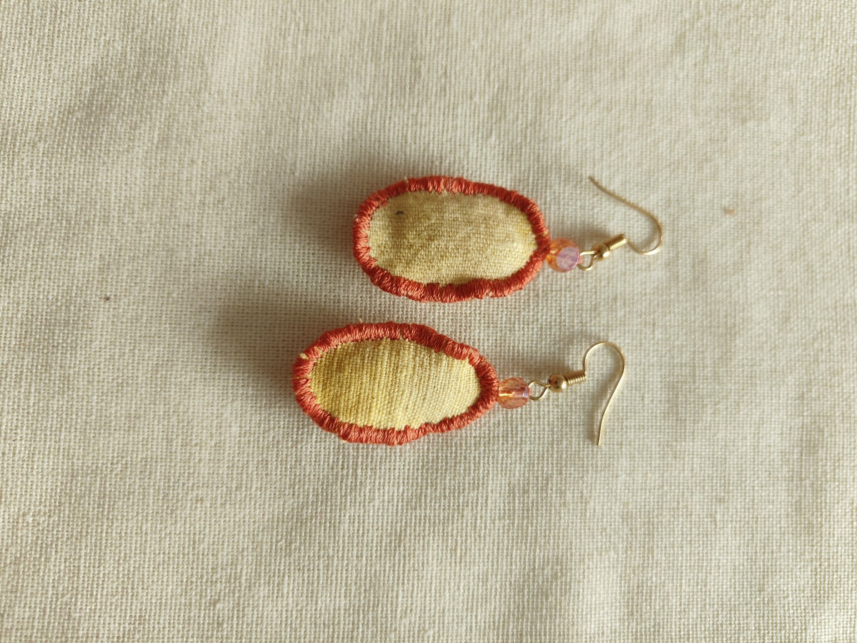 Handmade Fabric Earrings Yellow Red Beaded