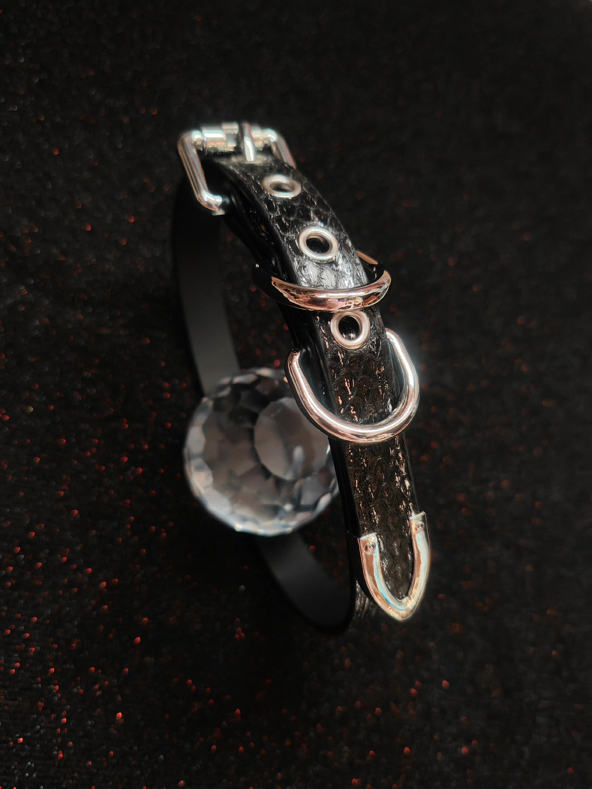 Black Snakeskin Leather Pet Collar