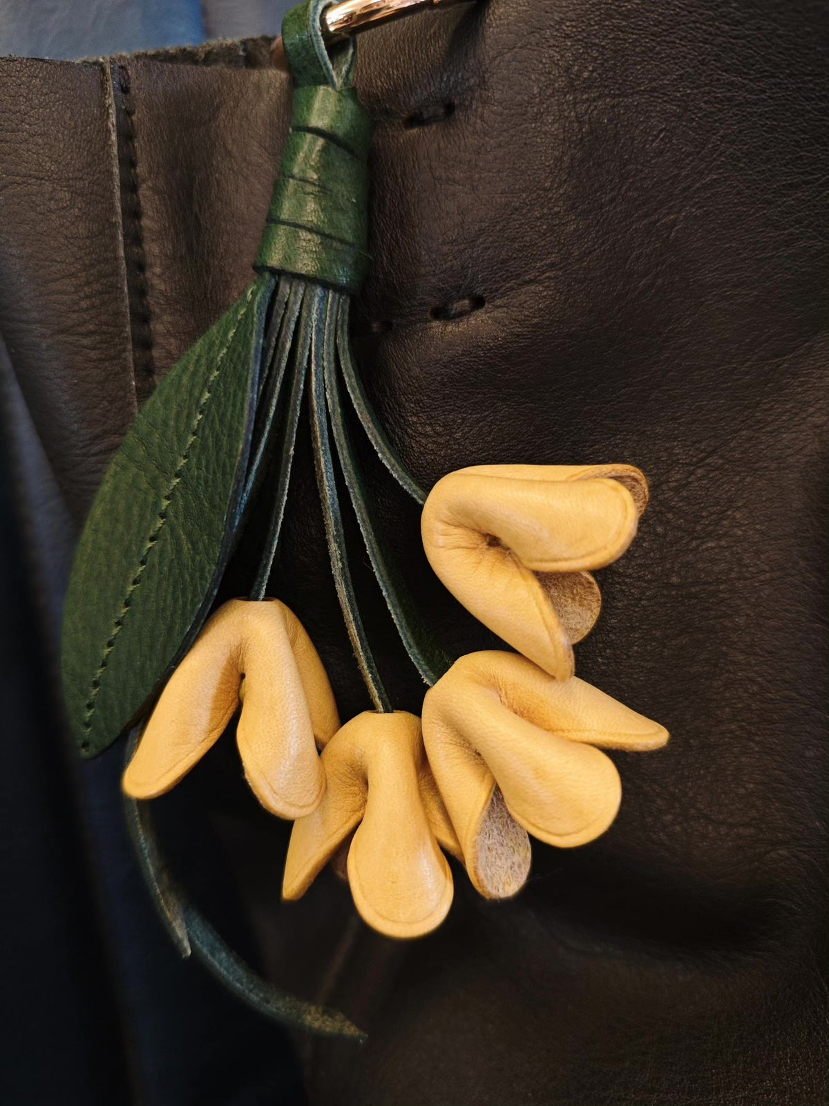 Vegetable-Tanned Leather Floral Bouquet Keychain Charm