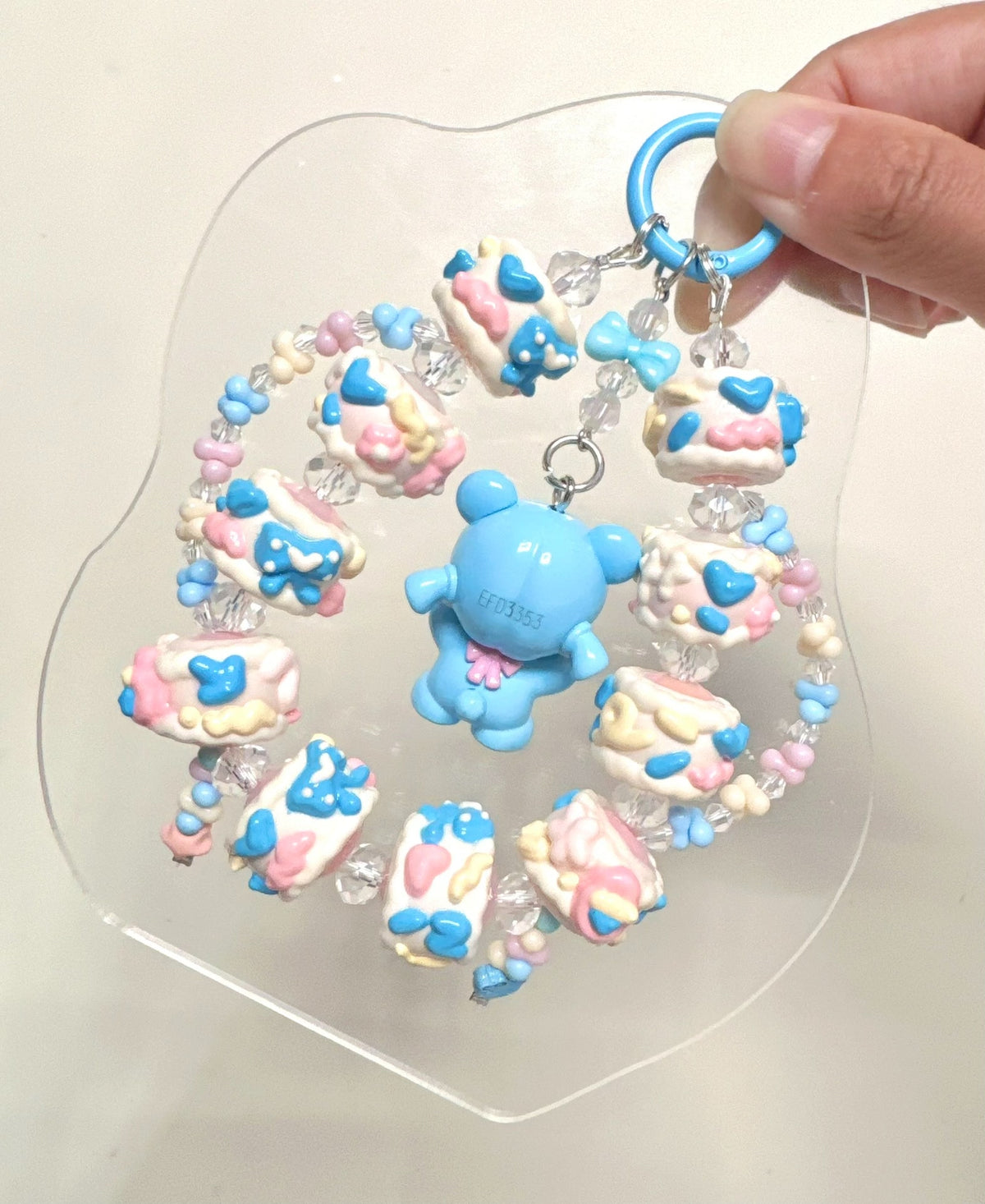 Pastel Blue Character Cake Bead Phone Strap Charm