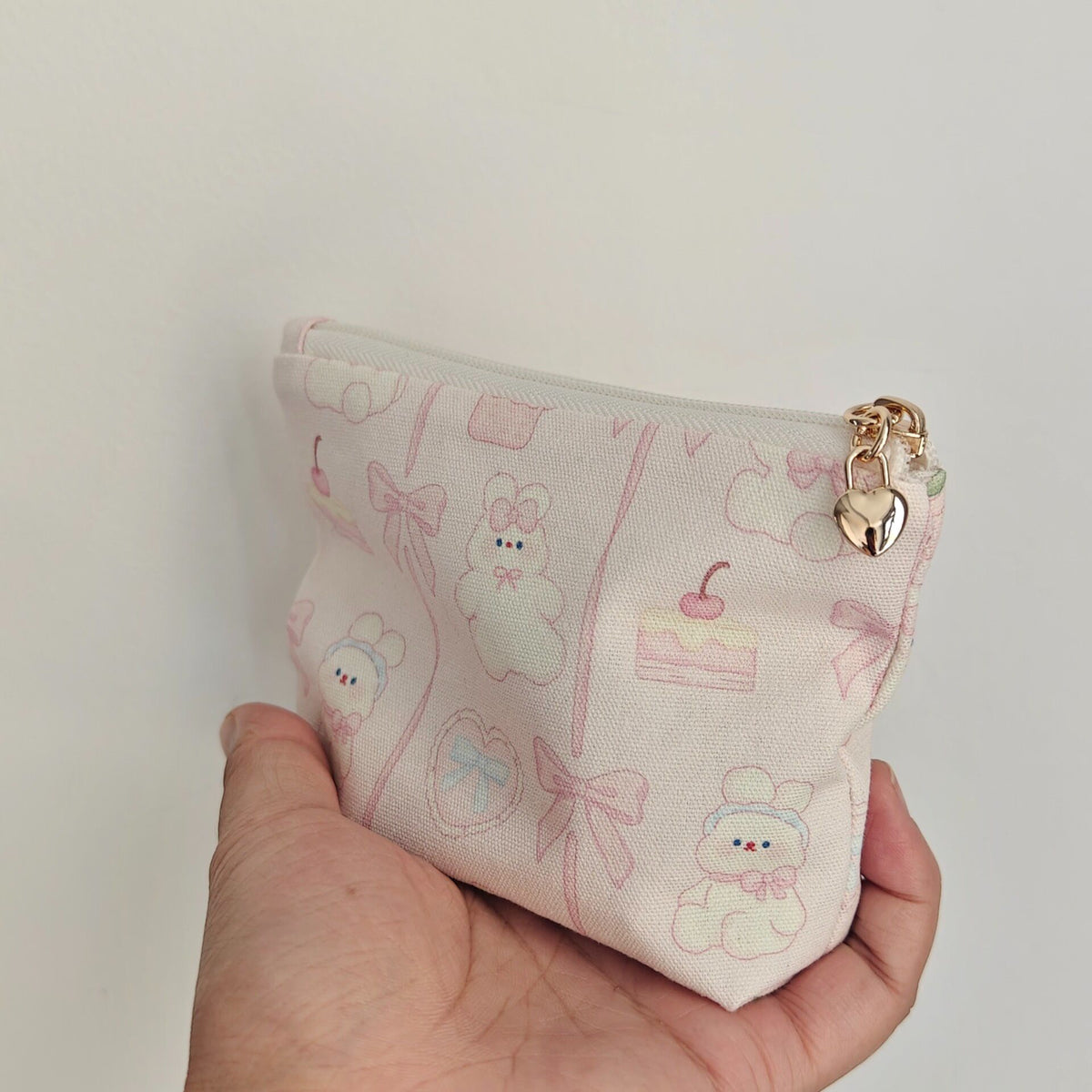 Pink Cotton Mini Storage Pouch with Bow