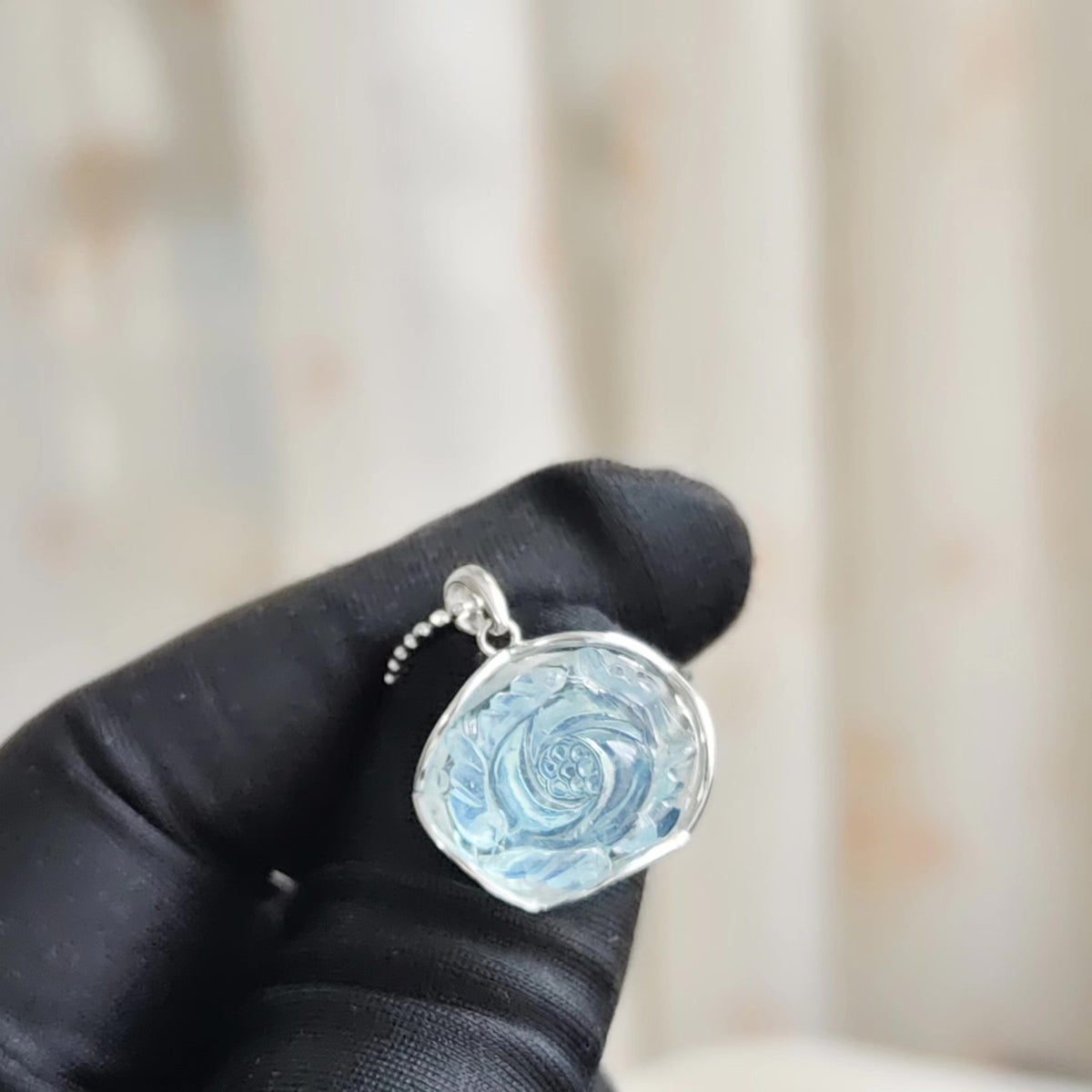 Aquamarine Peony Sterling Silver Pendant