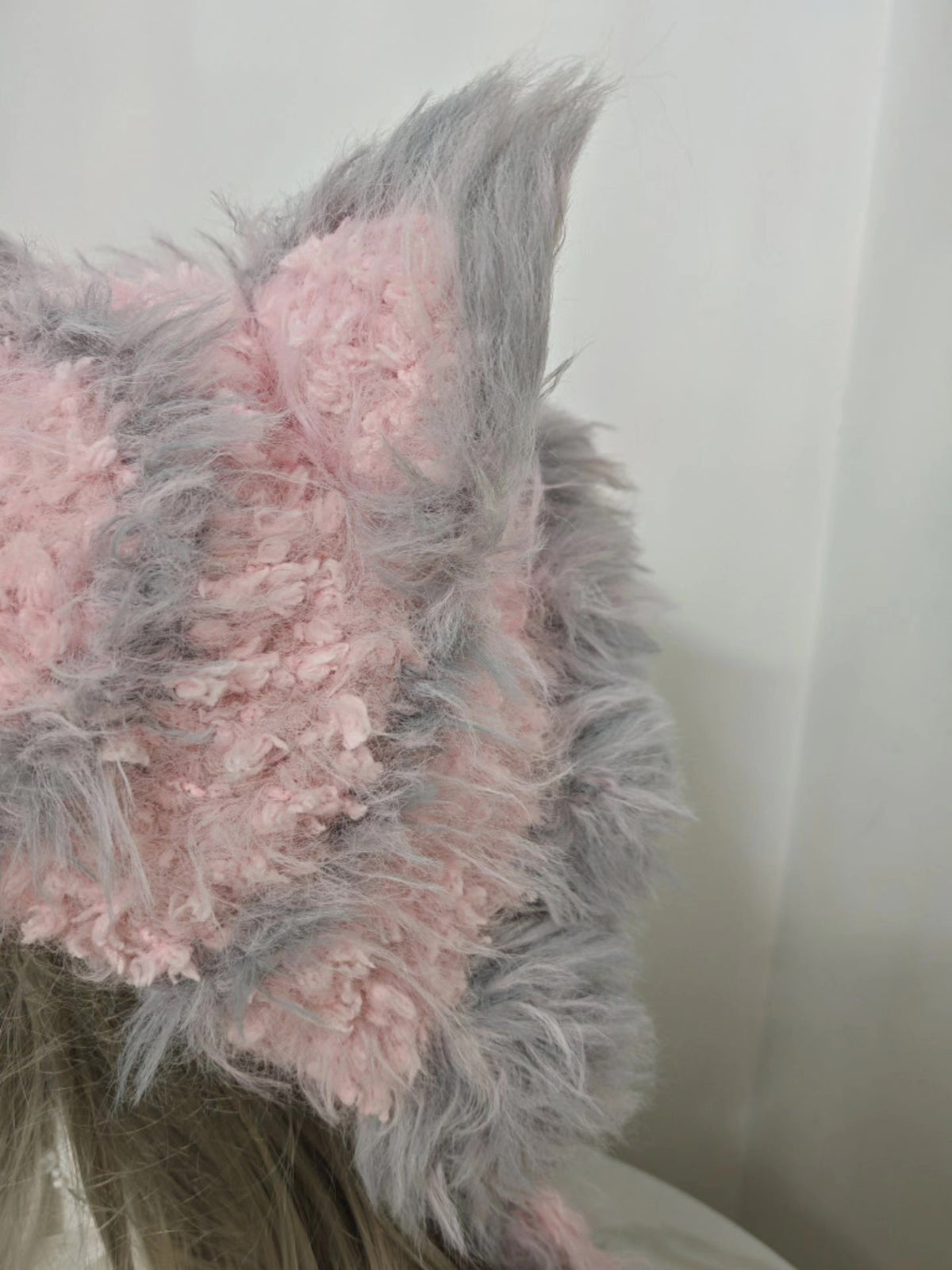 Gray Pink Fox Hat with Faux Fur