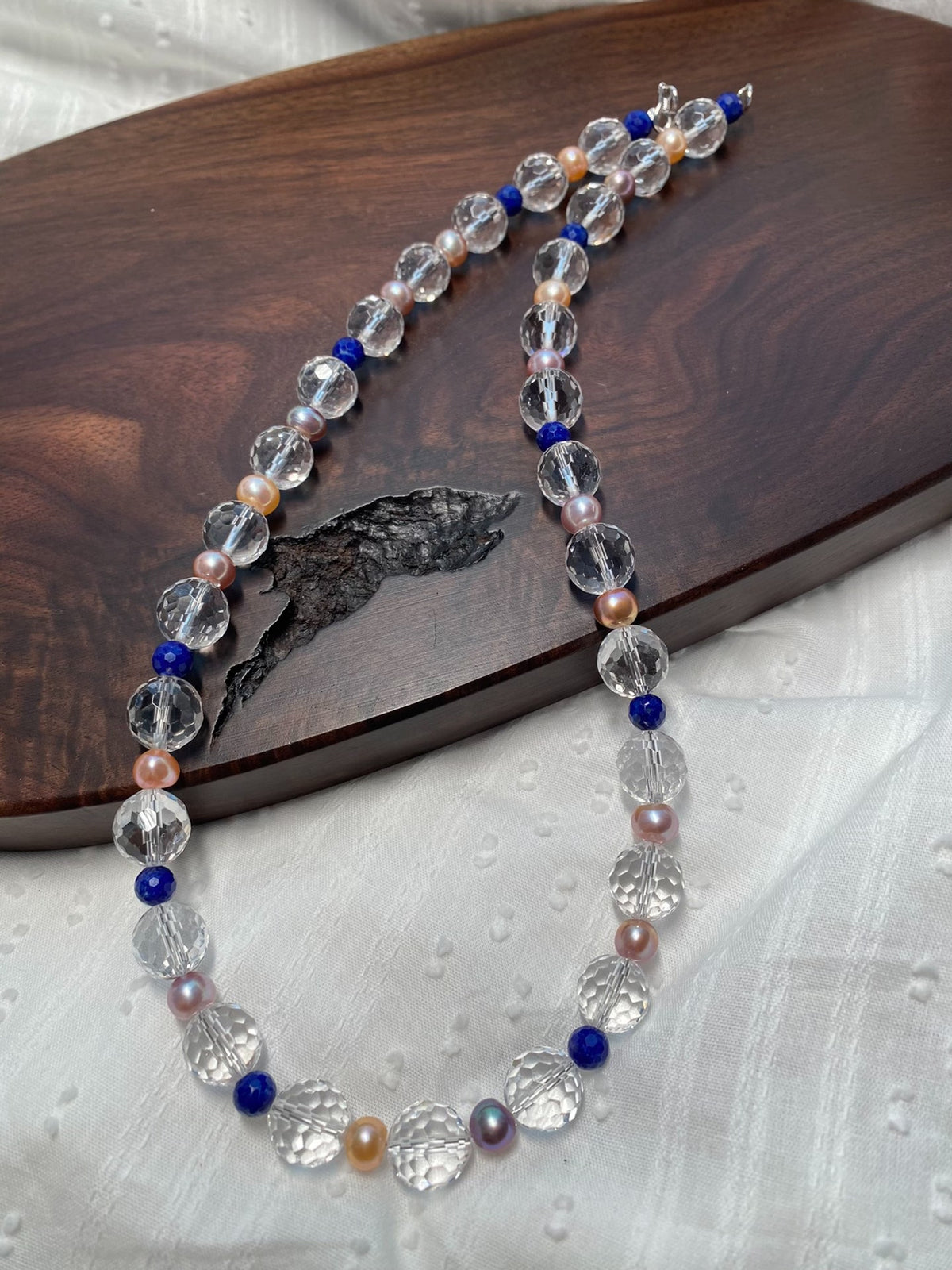 Clear Quartz Lapis Lazuli Freshwater Pearl Necklace