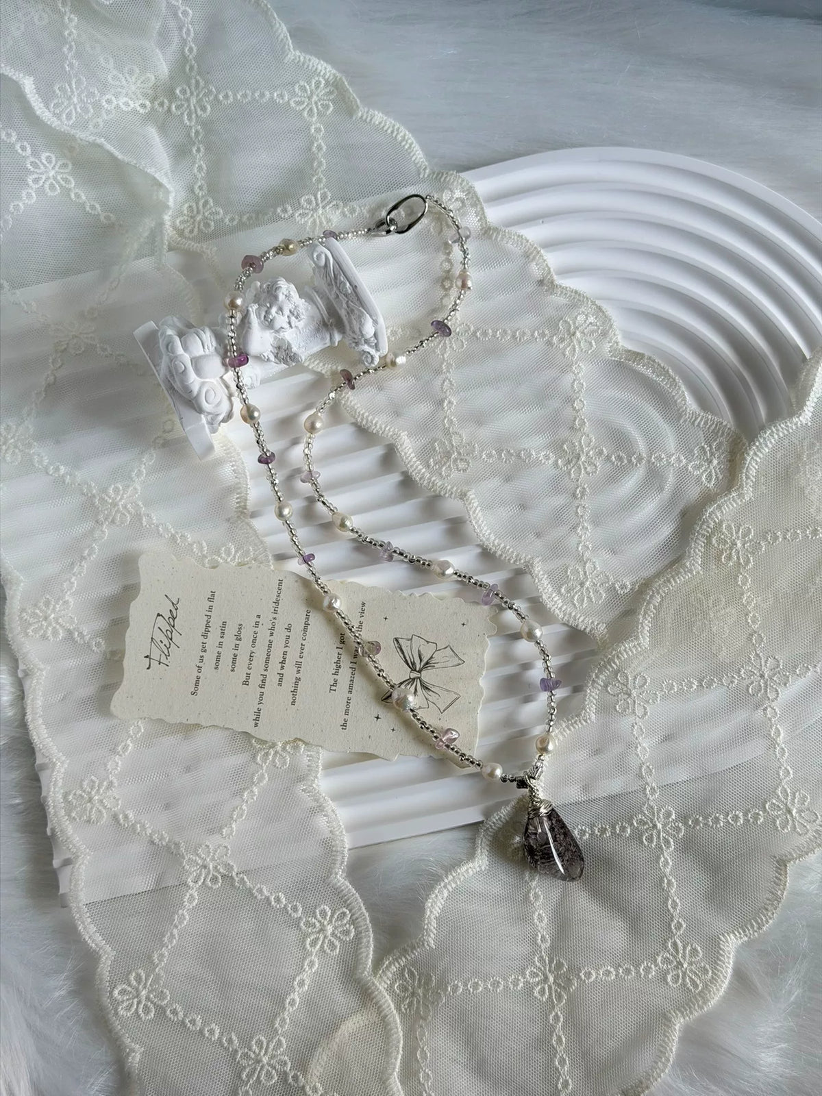 Collier Quartz Phantom et perles d'eau douce 48cm