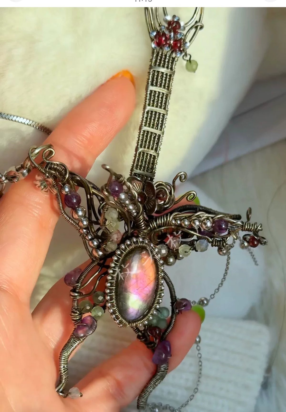 Handmade Wire Wrapped Guitar Necklace with Labradorite