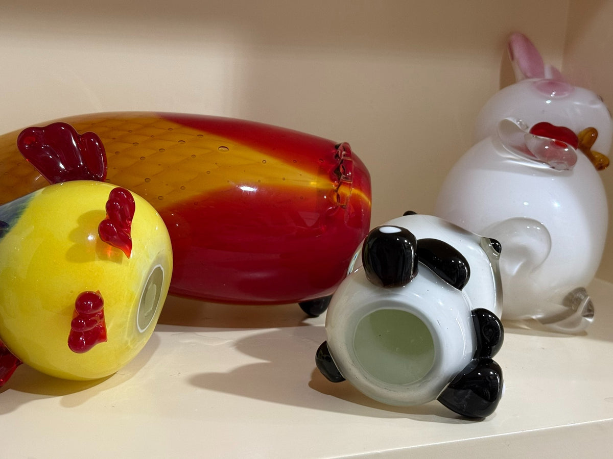 Figurines d'animaux en verre vintage Hibou Lapin