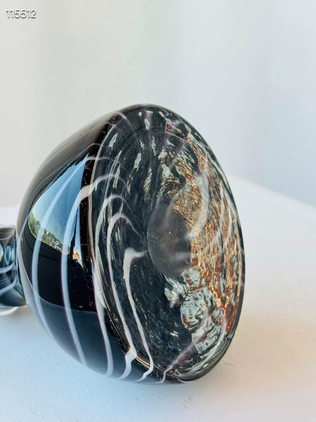 Hand Blown Glass Vase with White Swirls