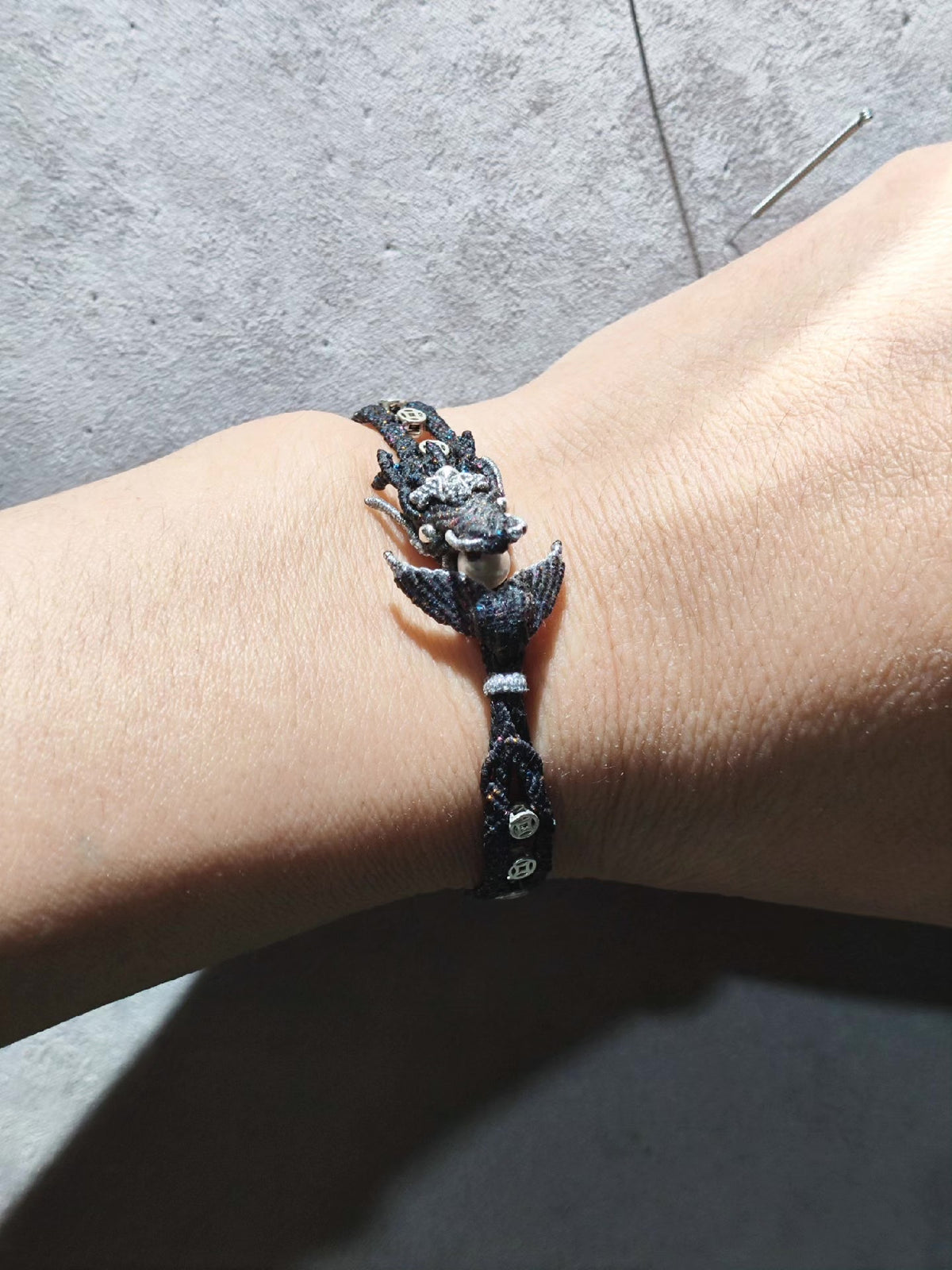 Handwoven Dragon Head Bracelet Black Waxed Thread