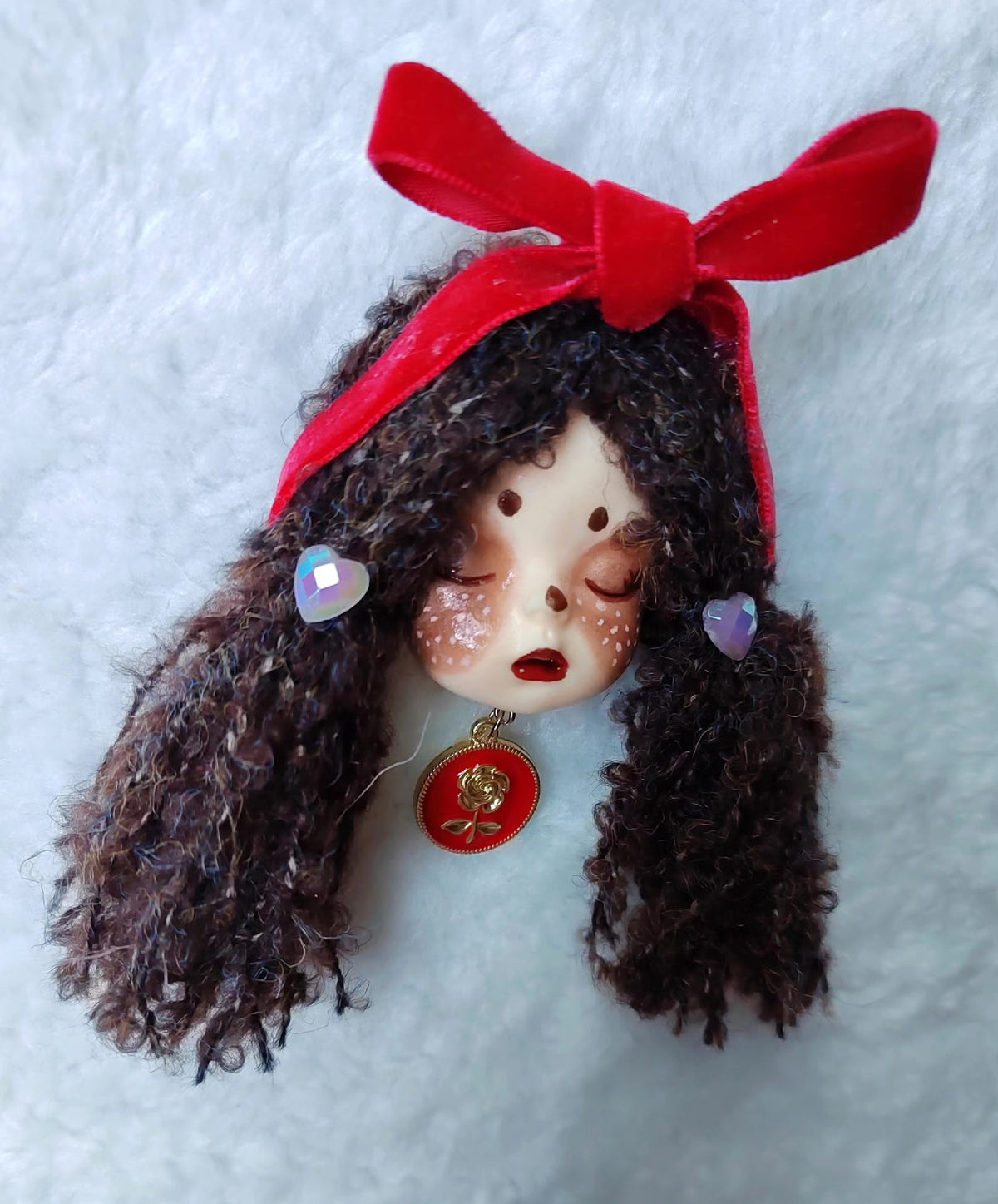 Handcrafted Clay Doll Head Brooch Lolita