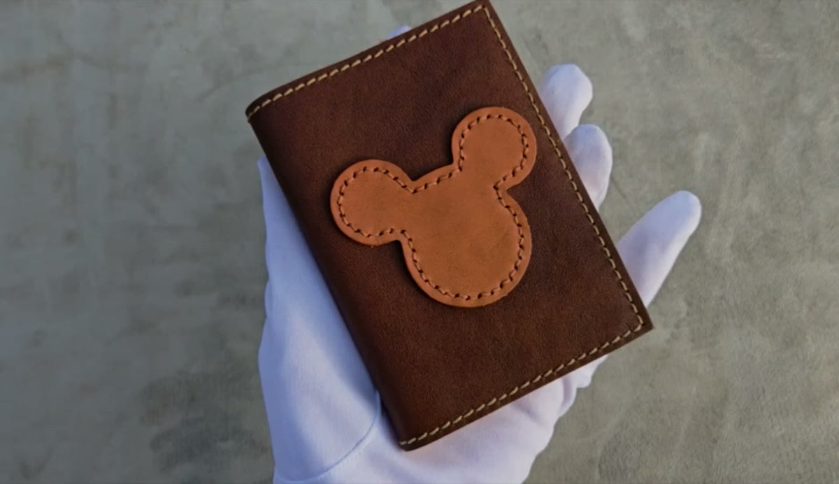 Handmade Leather Pocket Notebook with Mouse Applique