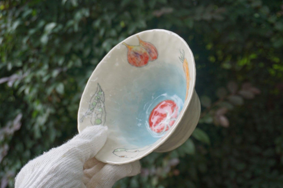 Handcrafted Ceramic Salad Bowl with Vegetable Art