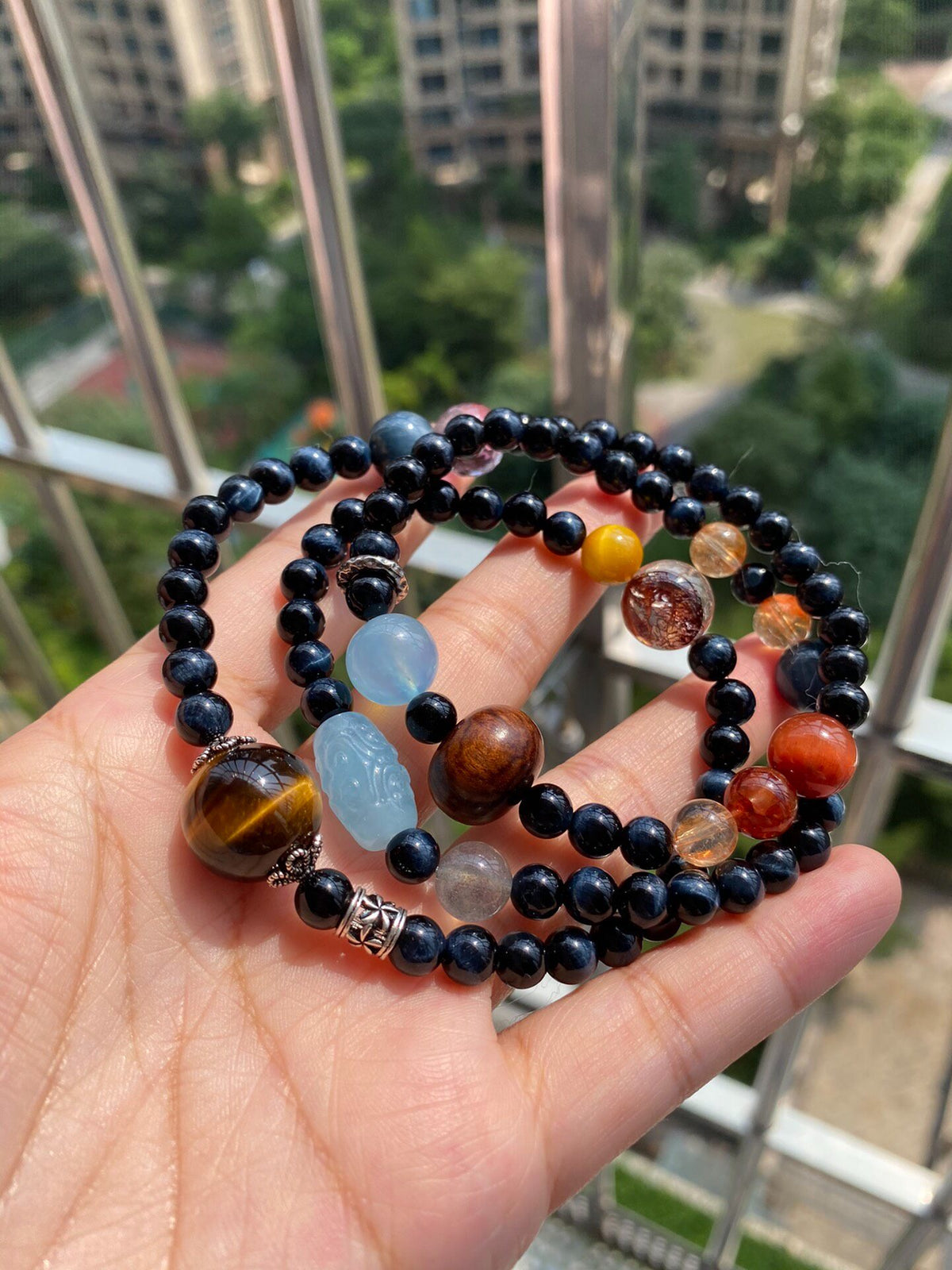 Blue Tiger Eye Triple Wrap Bracelet