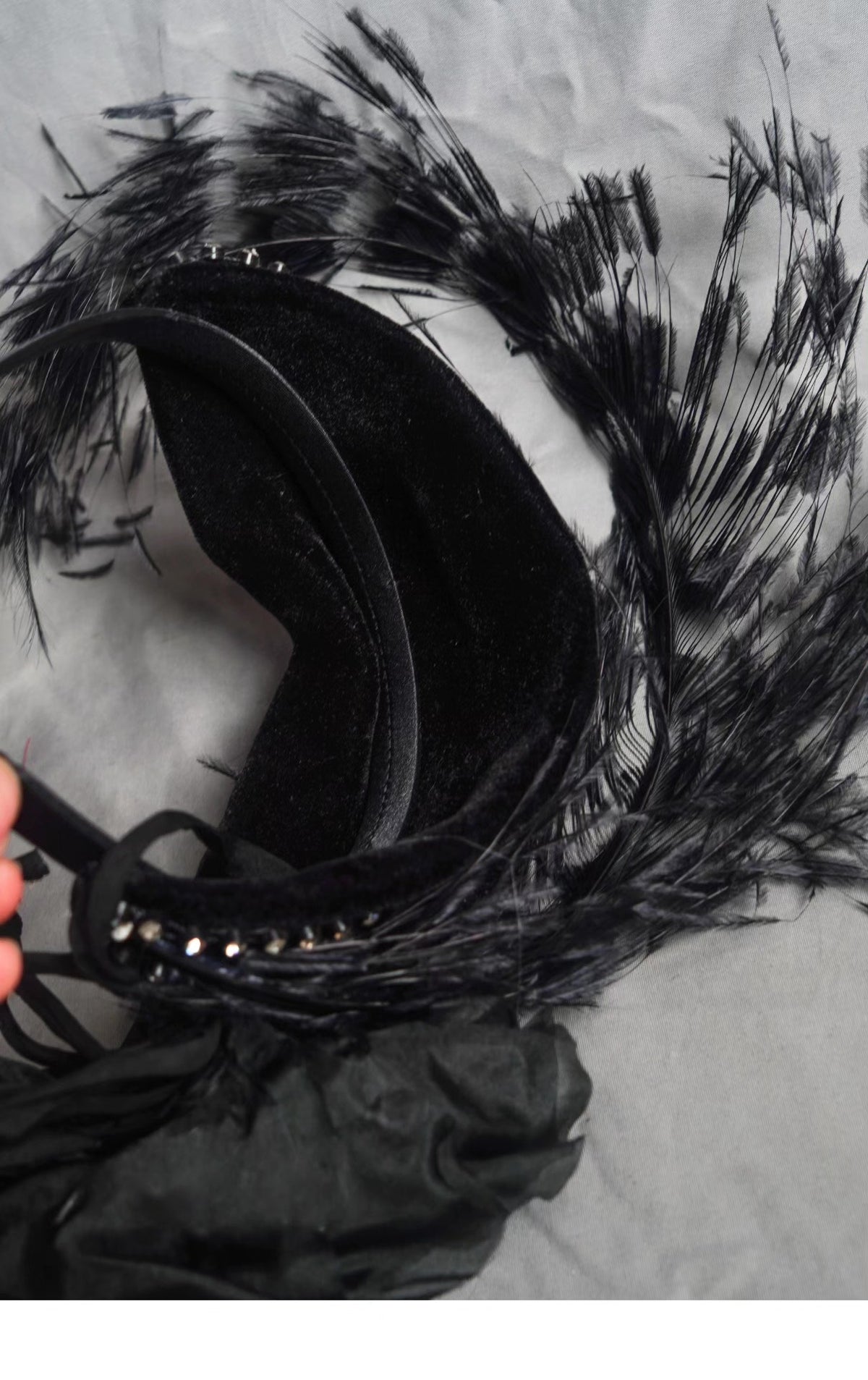 Velvet Ostrich Feather High Crown Headband