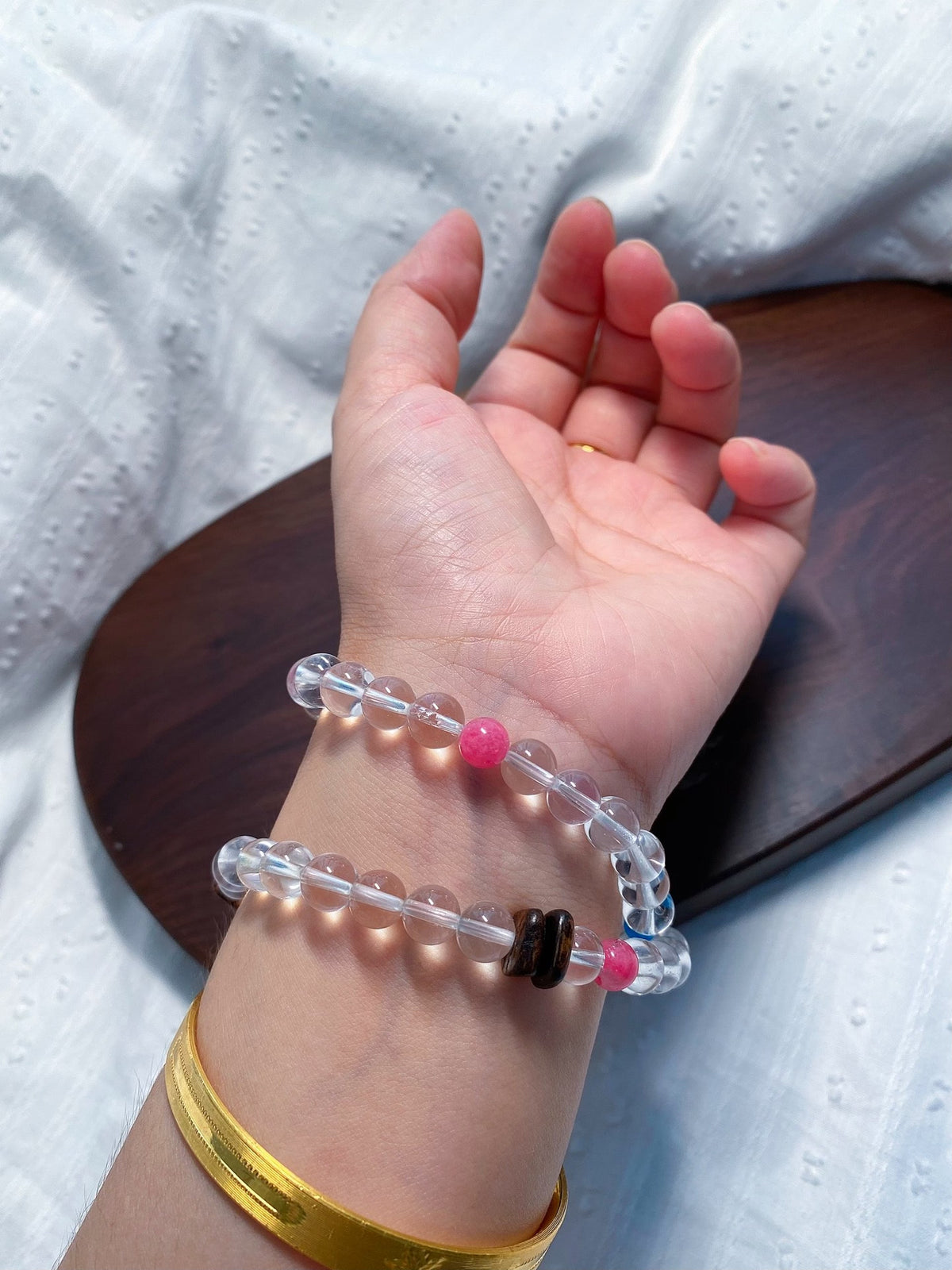 Clear Quartz Double Loop Beaded Bracelet